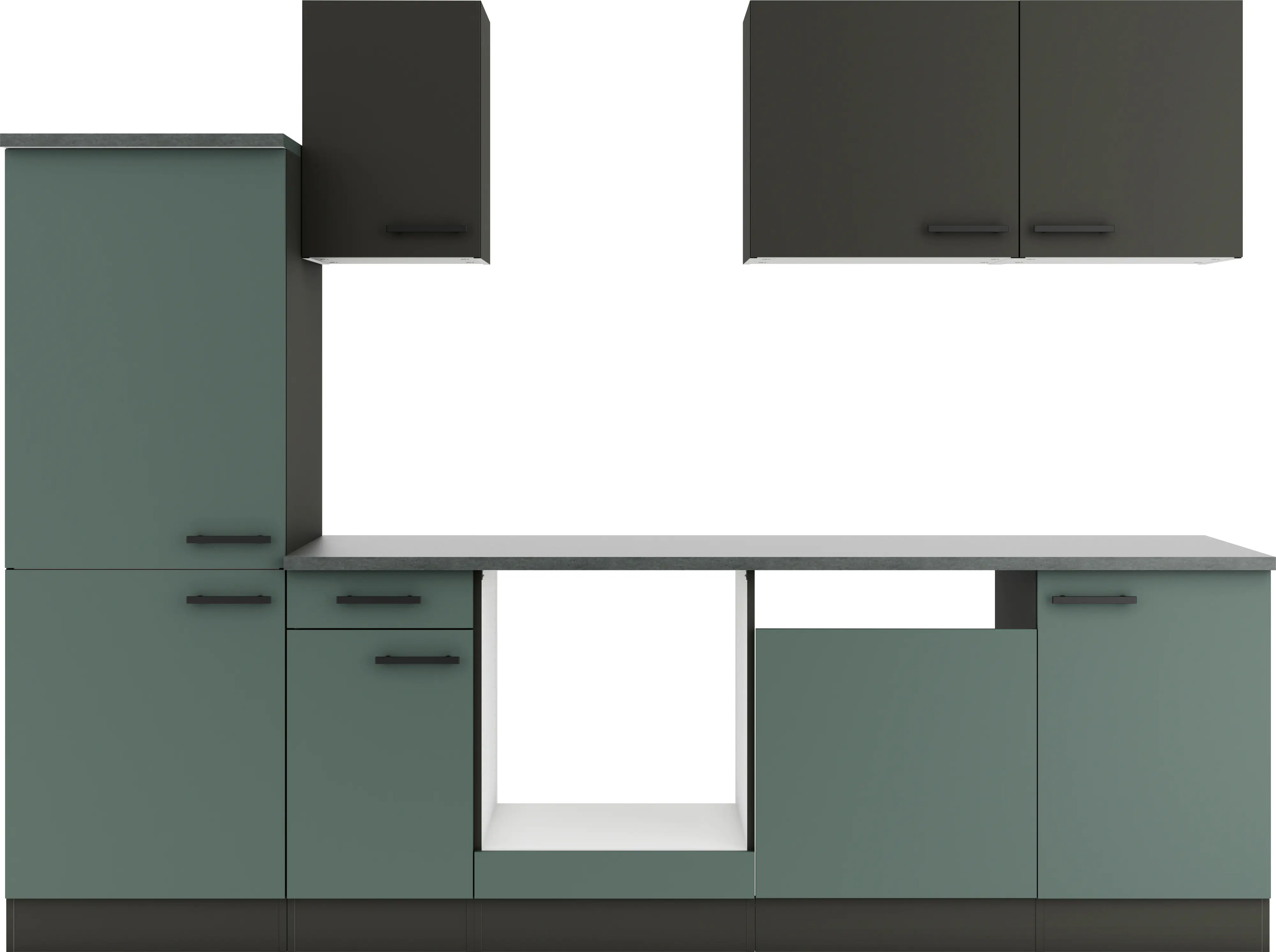 Optifit Küchenzeile Madrid 420/Verona 405 ohne Geräte steingrün/anthrazit 270 cm