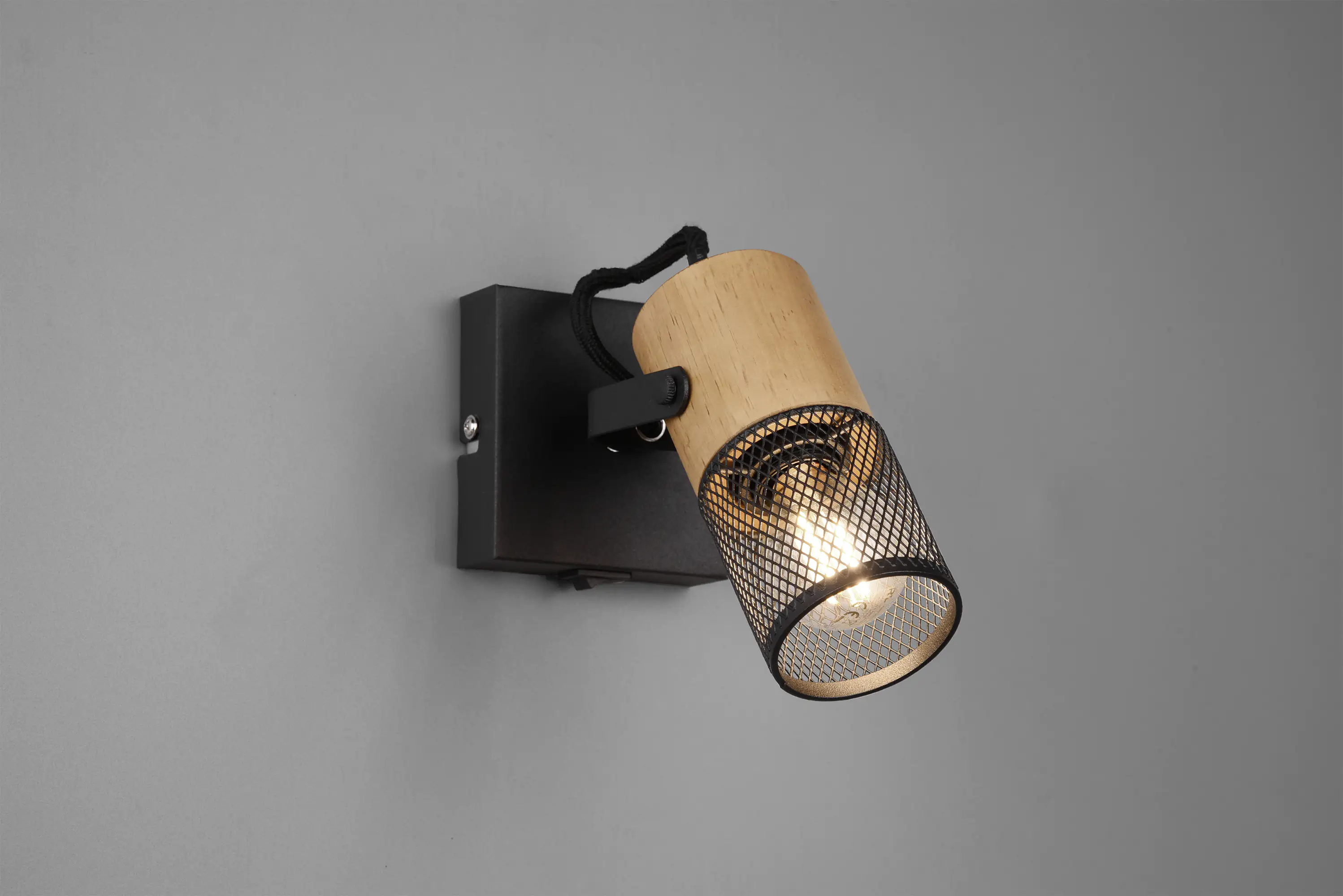 Trio Leuchten 1er Spot Tosh schwarz matt, Holz