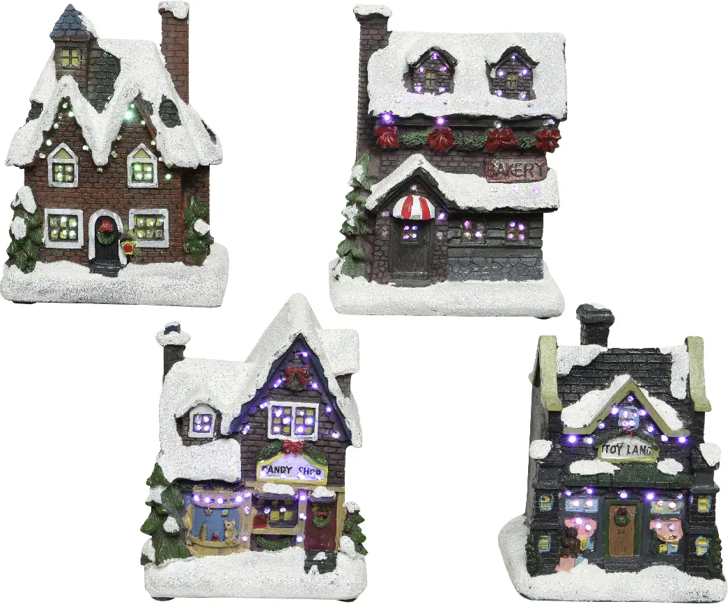 Kaemingk LED Häuser mit Winterlandschaft Szene 1 Licht 5x9x12 cm, bunt