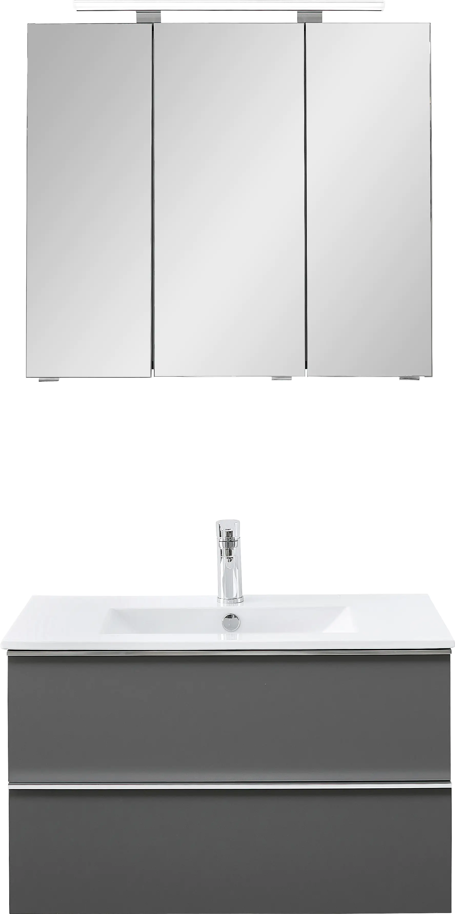 Primaster Bad-Set Düsseldorf grau 81 cm LED-Leuchten, Keramikwaschtisch