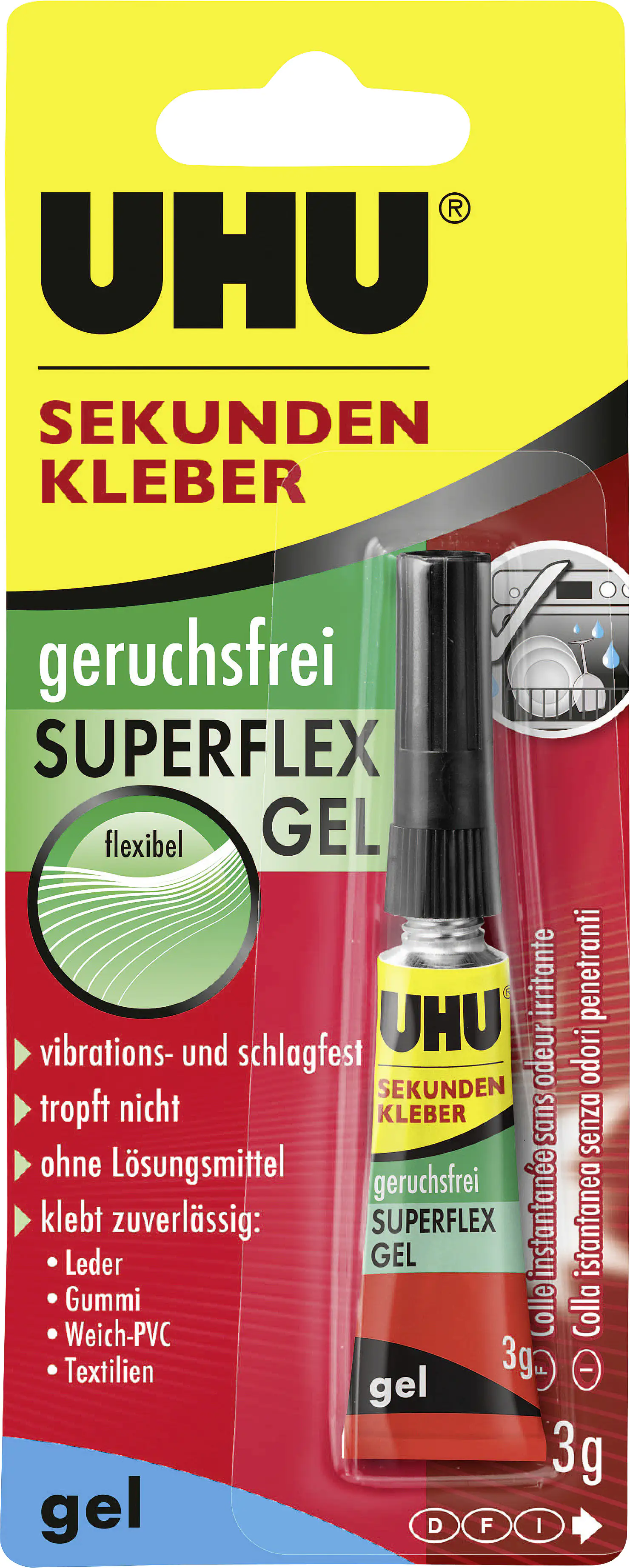 UHU Sekunden Alleskleber geruchsfrei Superflex Gel 3 g UHU Sekunden Alleskleber geruchsfrei Superflex Gel 3 g