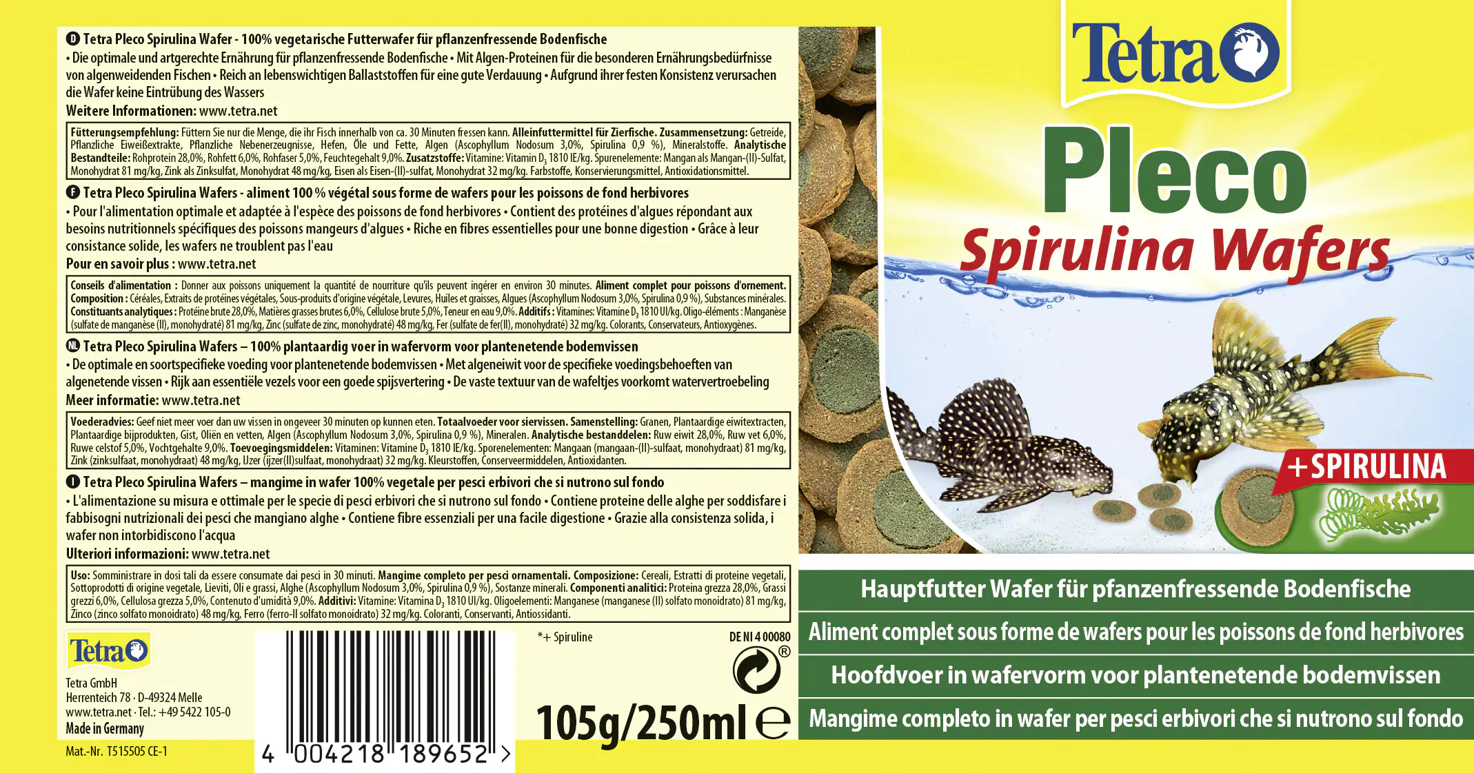 Tetra Pleco Algae Wafers 250 ml