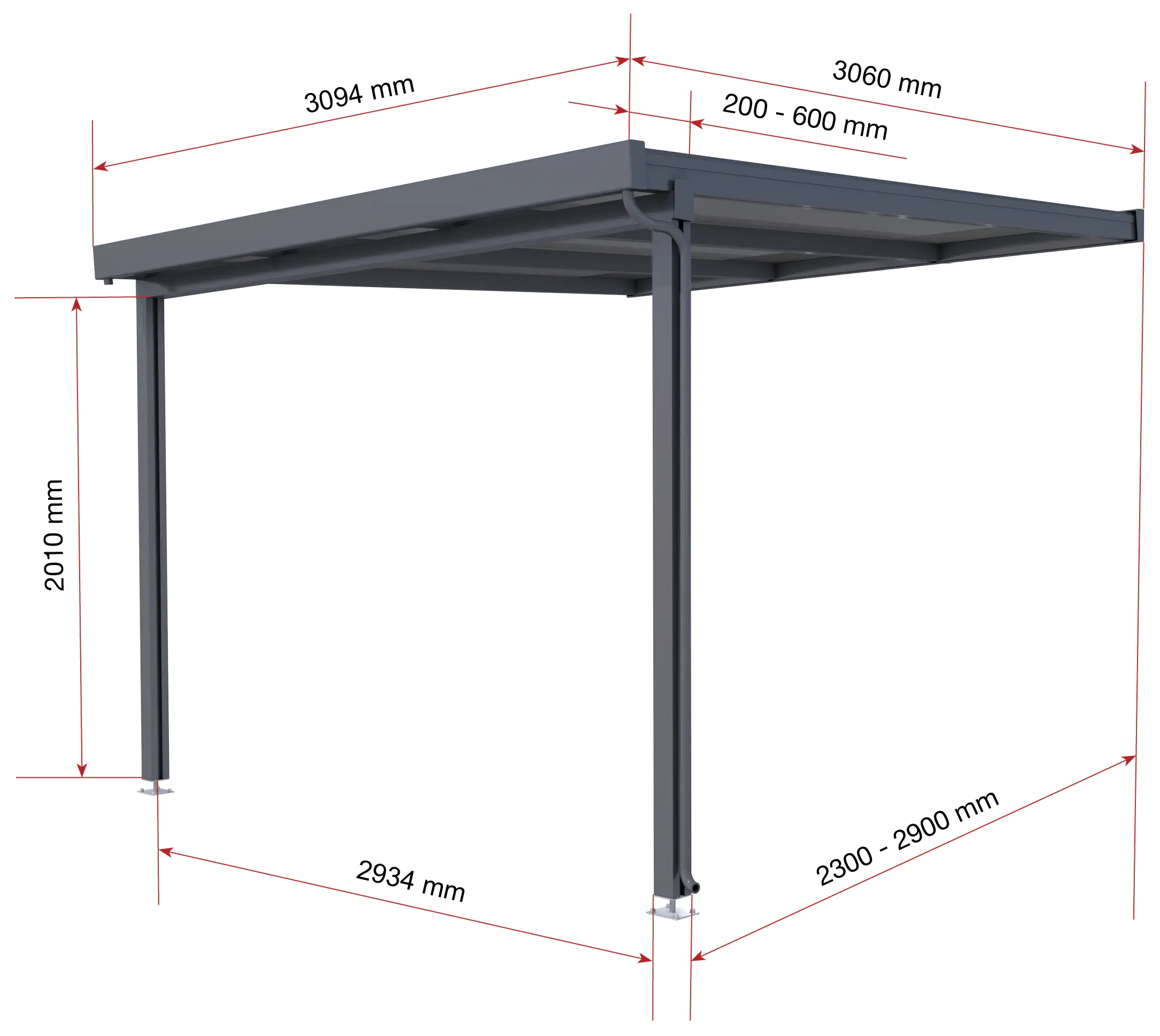 Gutta Premium Terrassendach 309,4 x 306 cm anthrazit Acryl bronce 16 mm