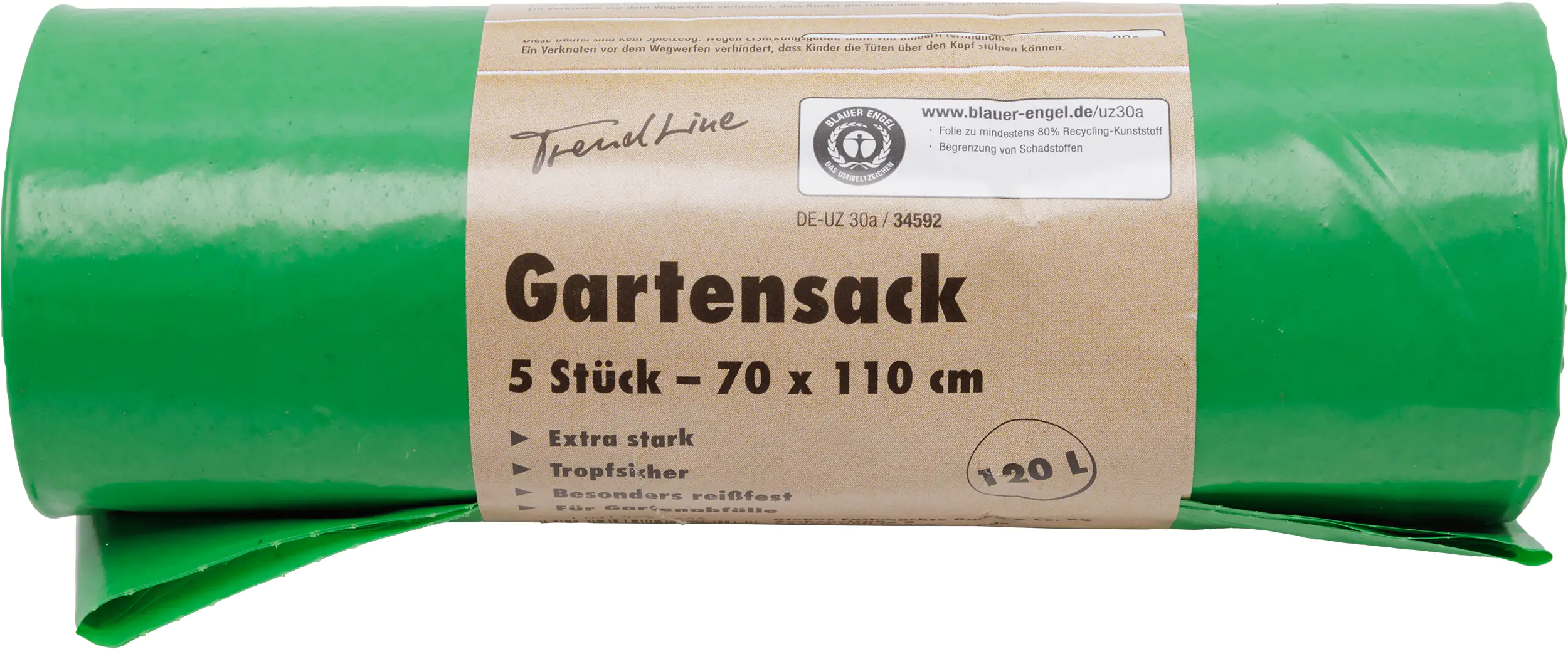 Trendline Gartensack 120 L, 63 mµ, grün, 5 Stück