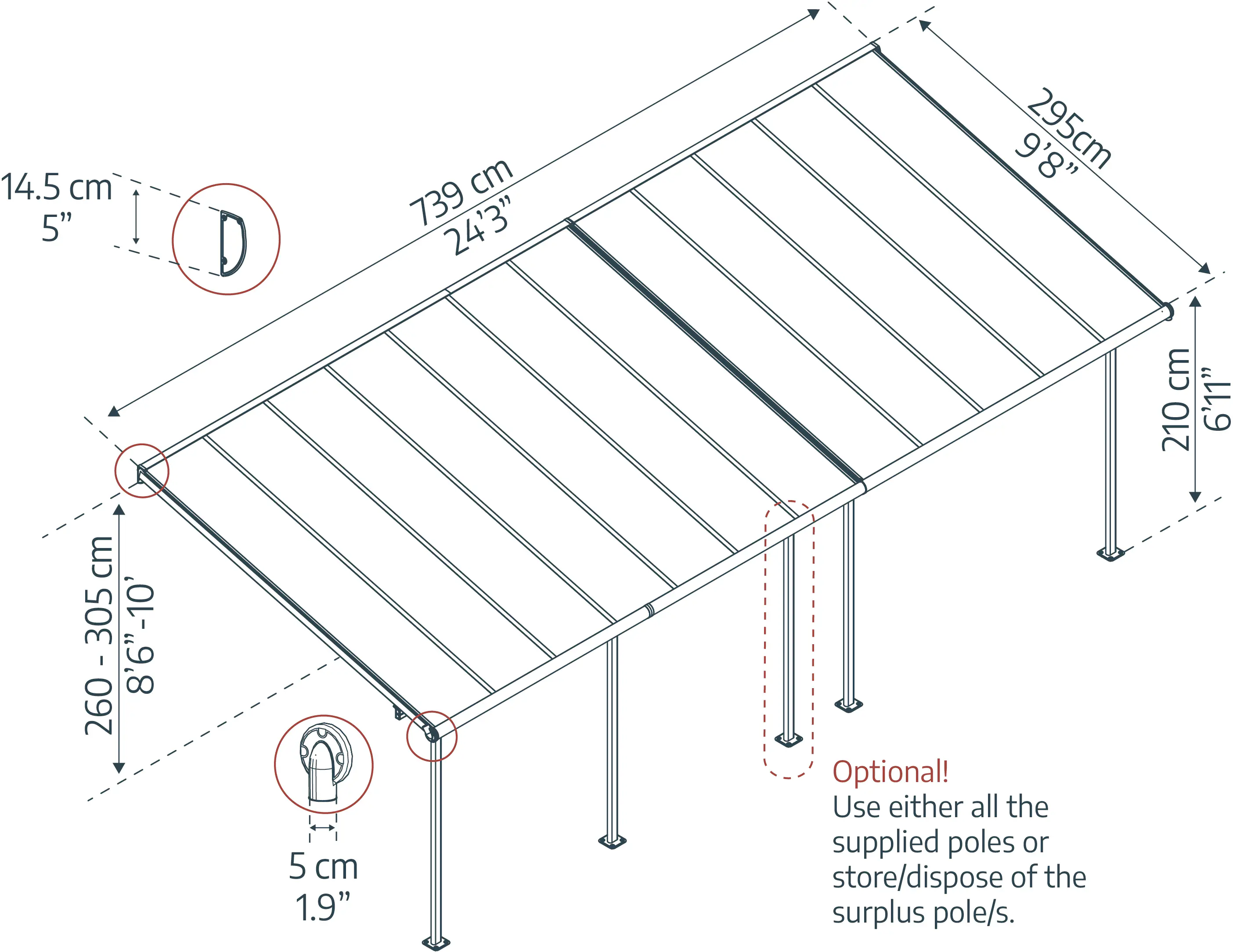 Canopia Terrassenüberdachung Sierra  739 x 295 cm anthrazit