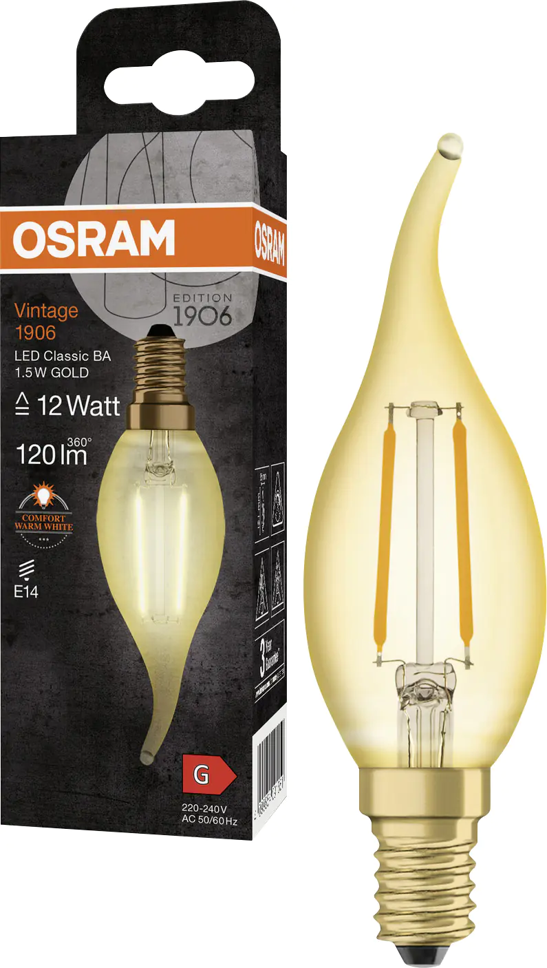 Osram LED Kerzenlampe Vintage E14 1,5 W warmweiß amber