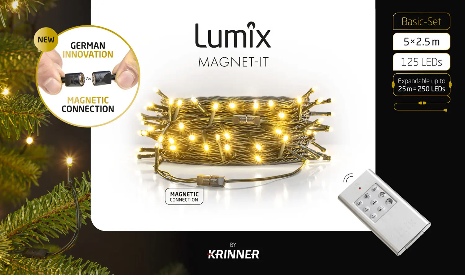 Lumix LED-Lichterkettenset für innen mit Magnetverbindung & Timer 15,5 m warmweiß