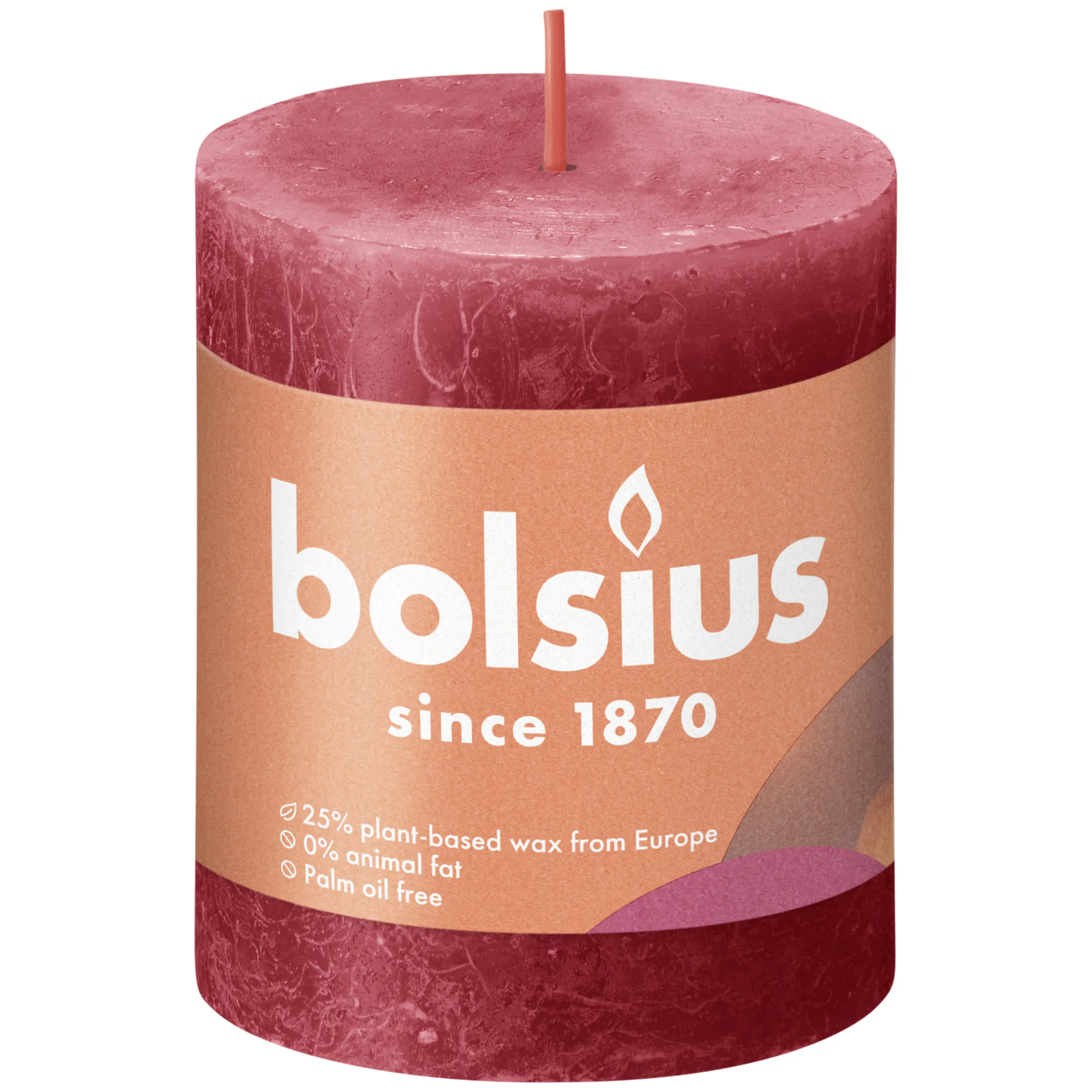 Bolsius Rustik Stumpenkerze zartes rot, Höhe: 8 cm, Ø 6,8 cm