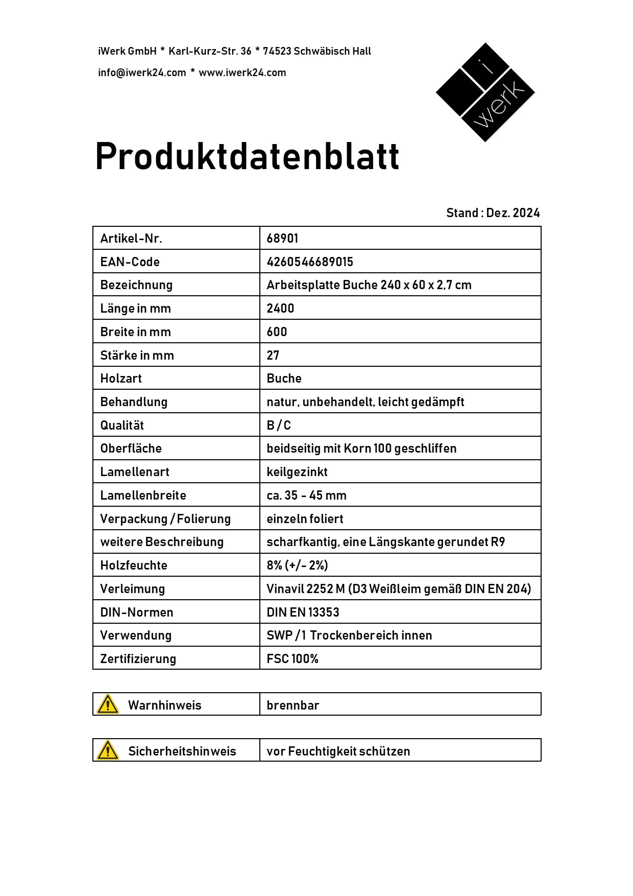 Arbeitsplatte Buche massiv 240 x 60 x 2,7 cm geschliffen Arbeitsplatte Buche massiv 240 x 60 x 2,7 cm geschliffen