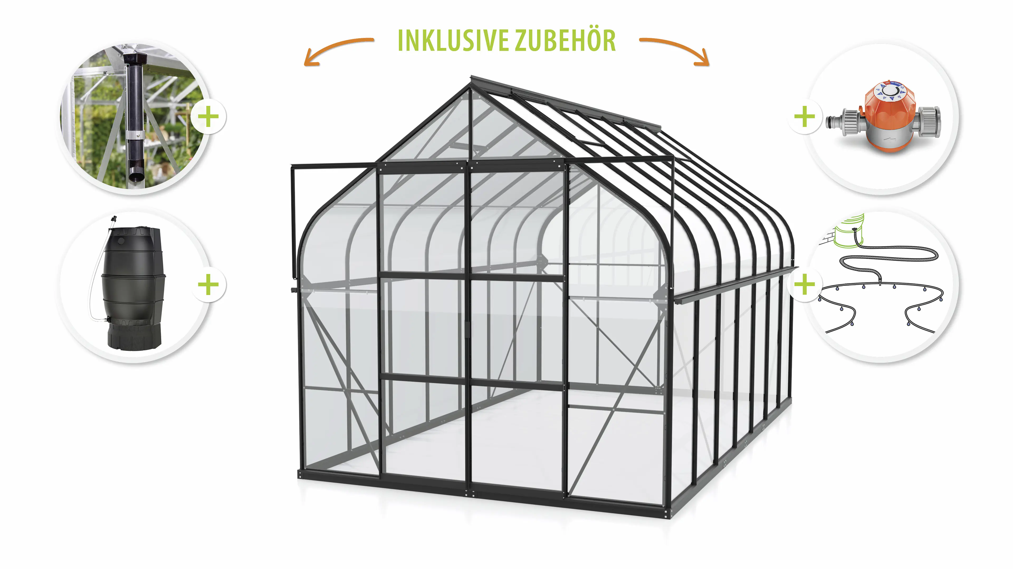 Vitavia Gewächshaus-Set-Set Dione 11500 ESG 3 mm schwarz 254 x 441 cm