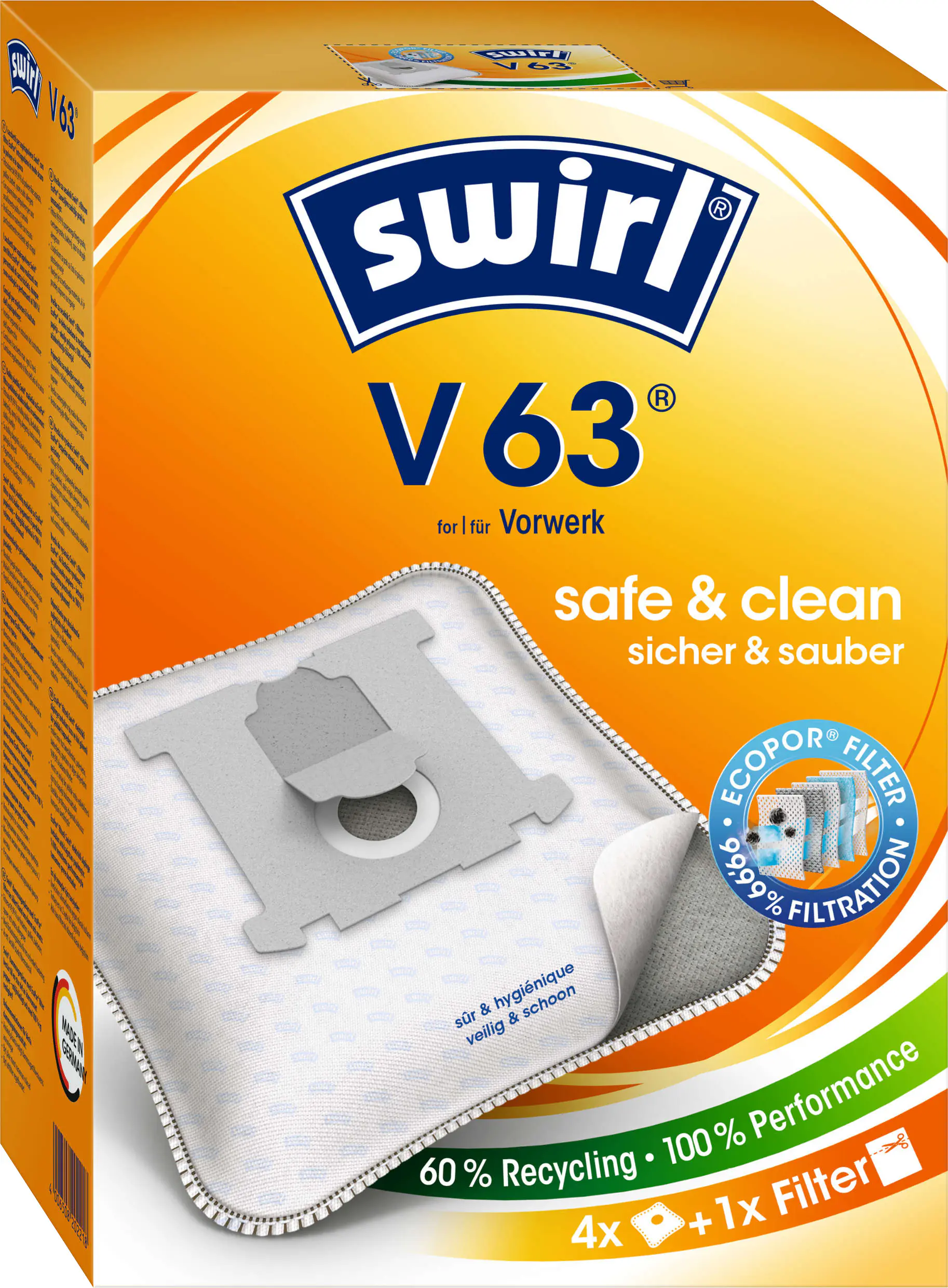 Swirl V 63 EcoPor Staubsaugerbeutel 4 Staubbeutel + 1 Filter