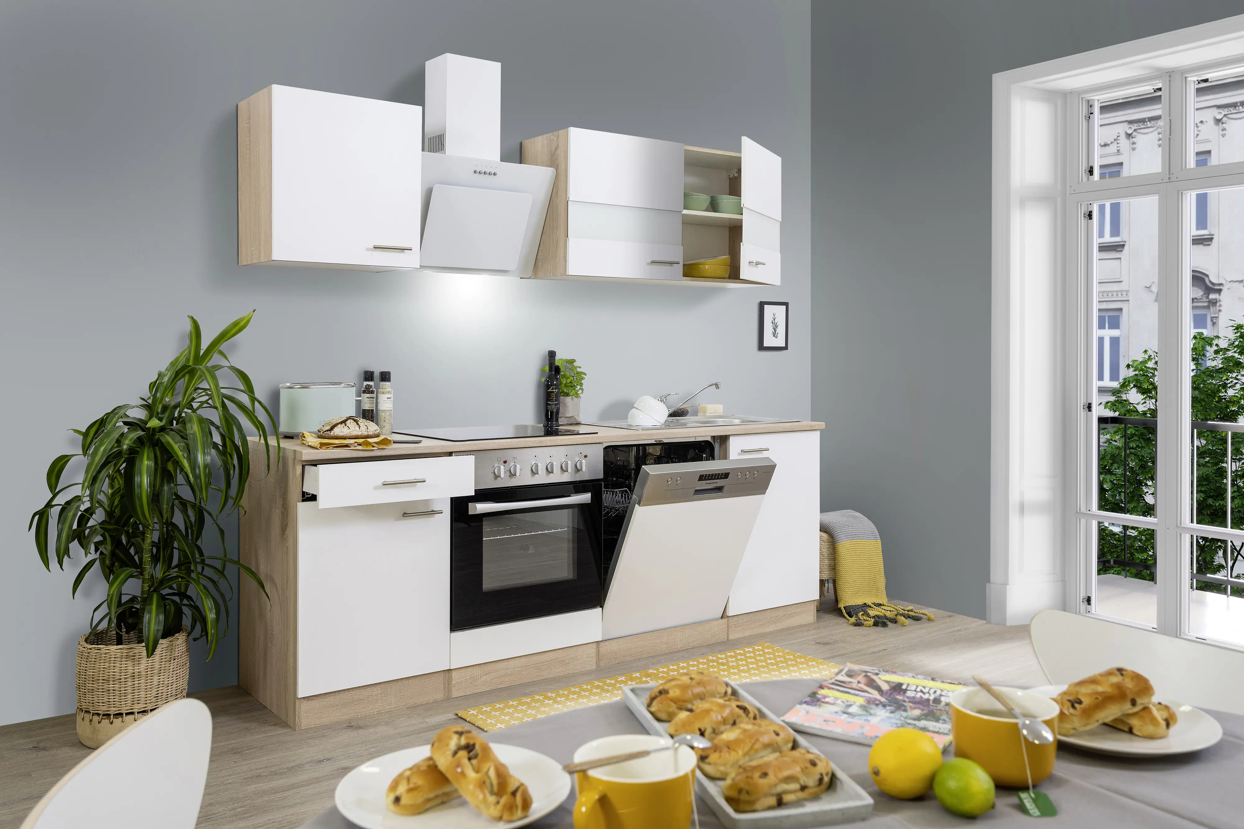 4260515337527_2824134 Respekta Economy Küchenblock 220 cm weiß, Eiche Sonoma, KB220ESWSWC