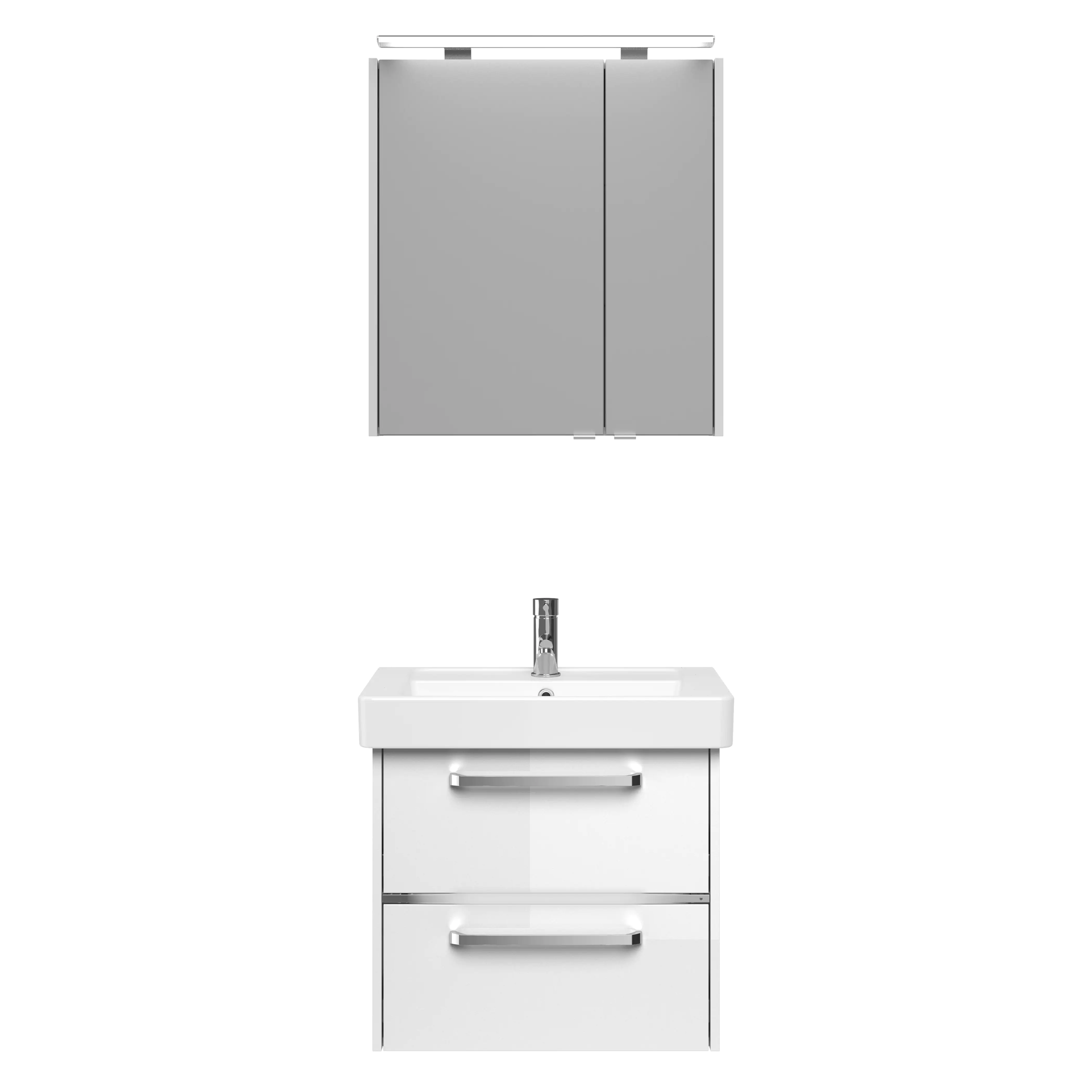 Primaster Badmöbel-Set Berlin weiß 65 cm LED-Leuchten Keramikwaschtisch