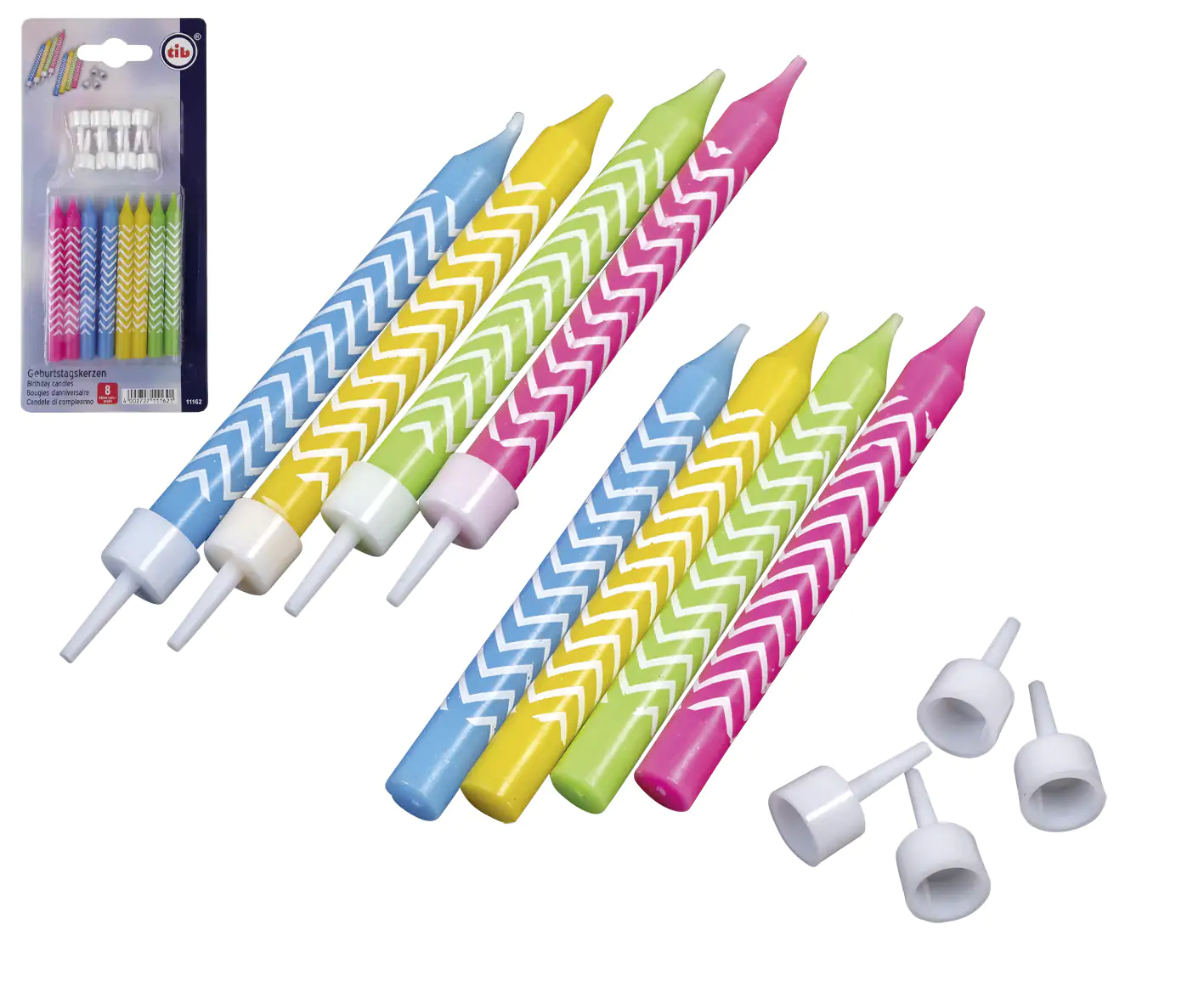 TIB Heyne Geburtstagskerzen mit Halter 8 Stück
