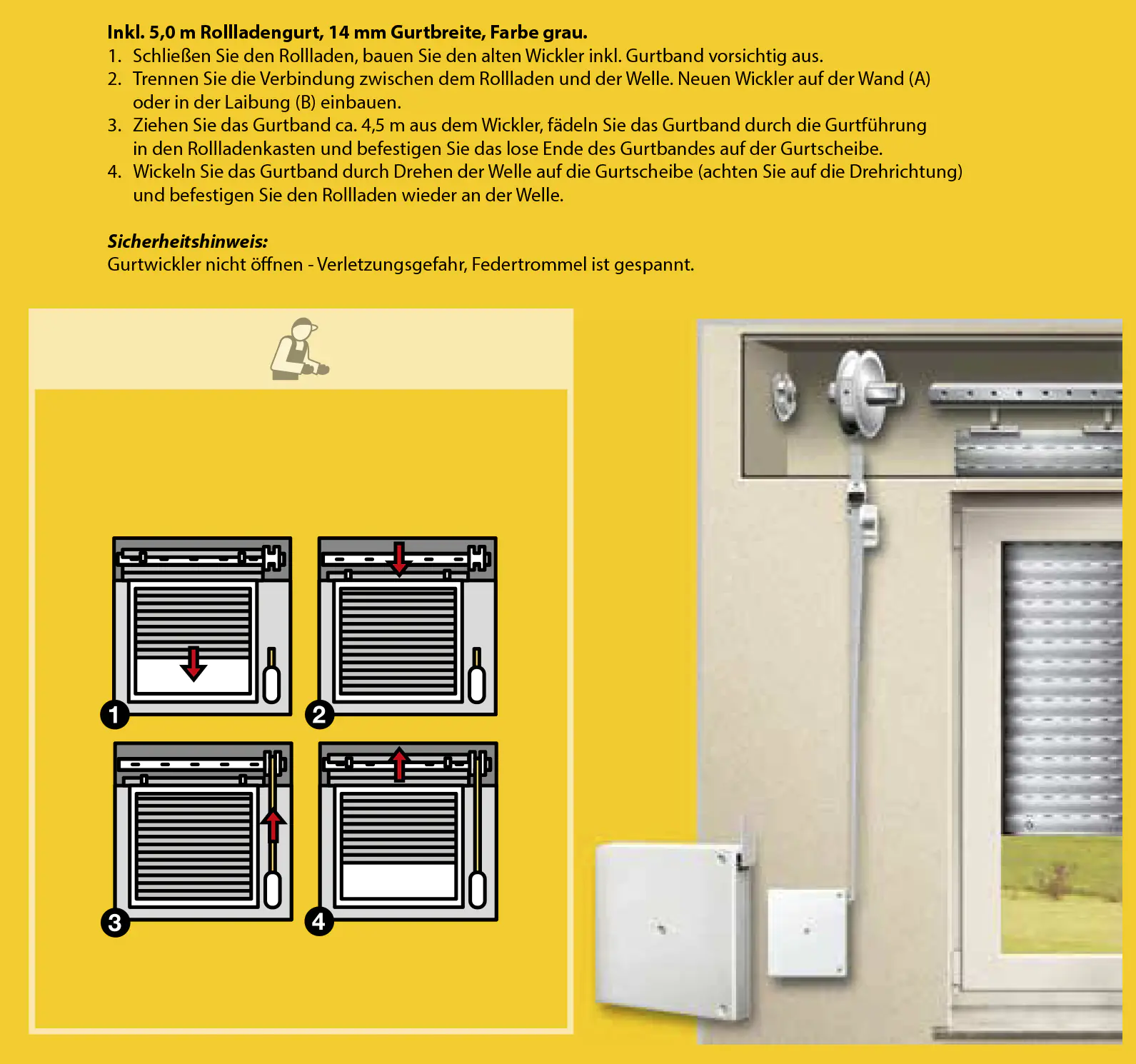 Schellenberg Aufschraubwickler Mini weiß, inkl. 5 m Gurt