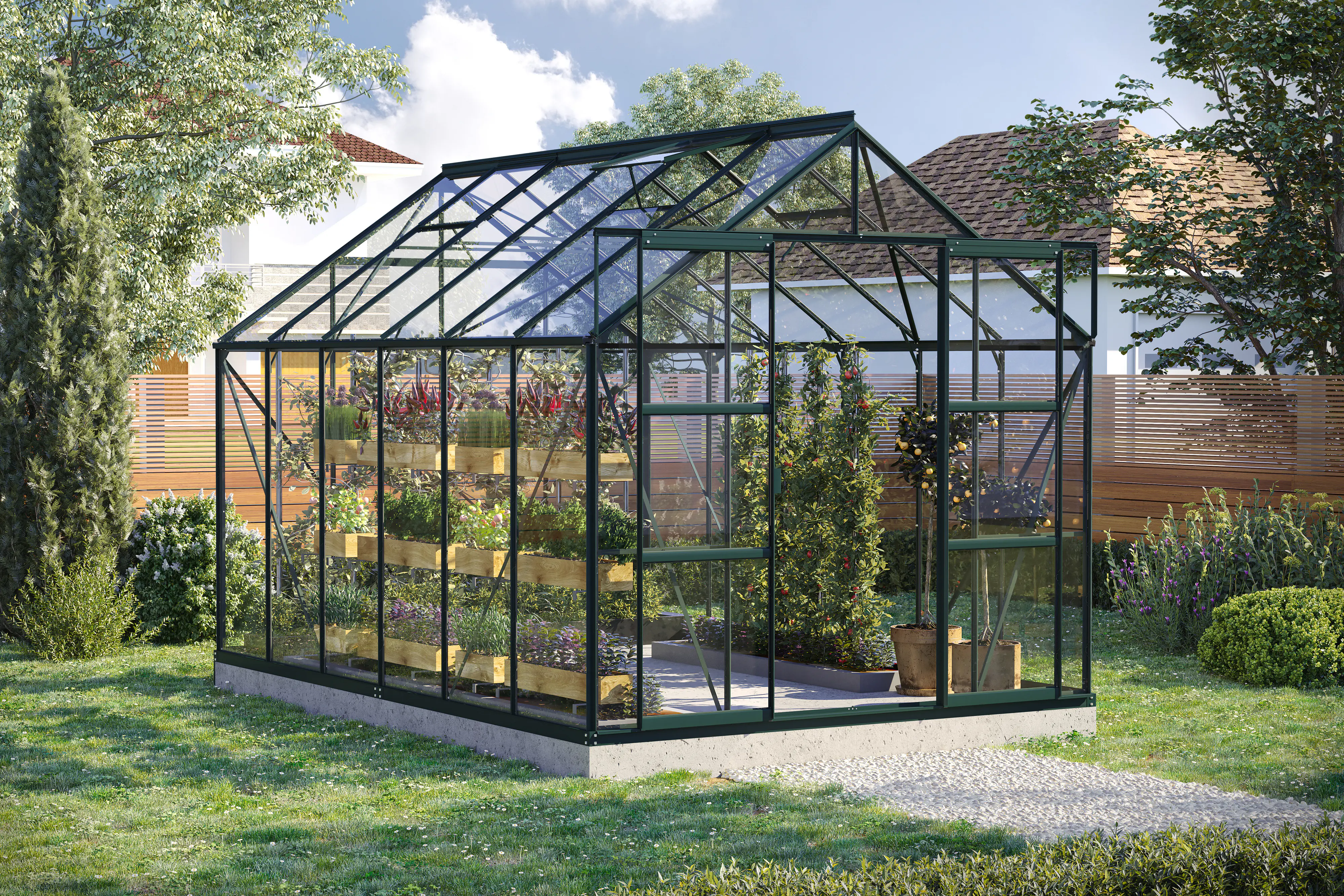 Vitavia Gewächshaus-Set Uranus 9900 ESG 3 mm smaragd 254 x 379 cm 