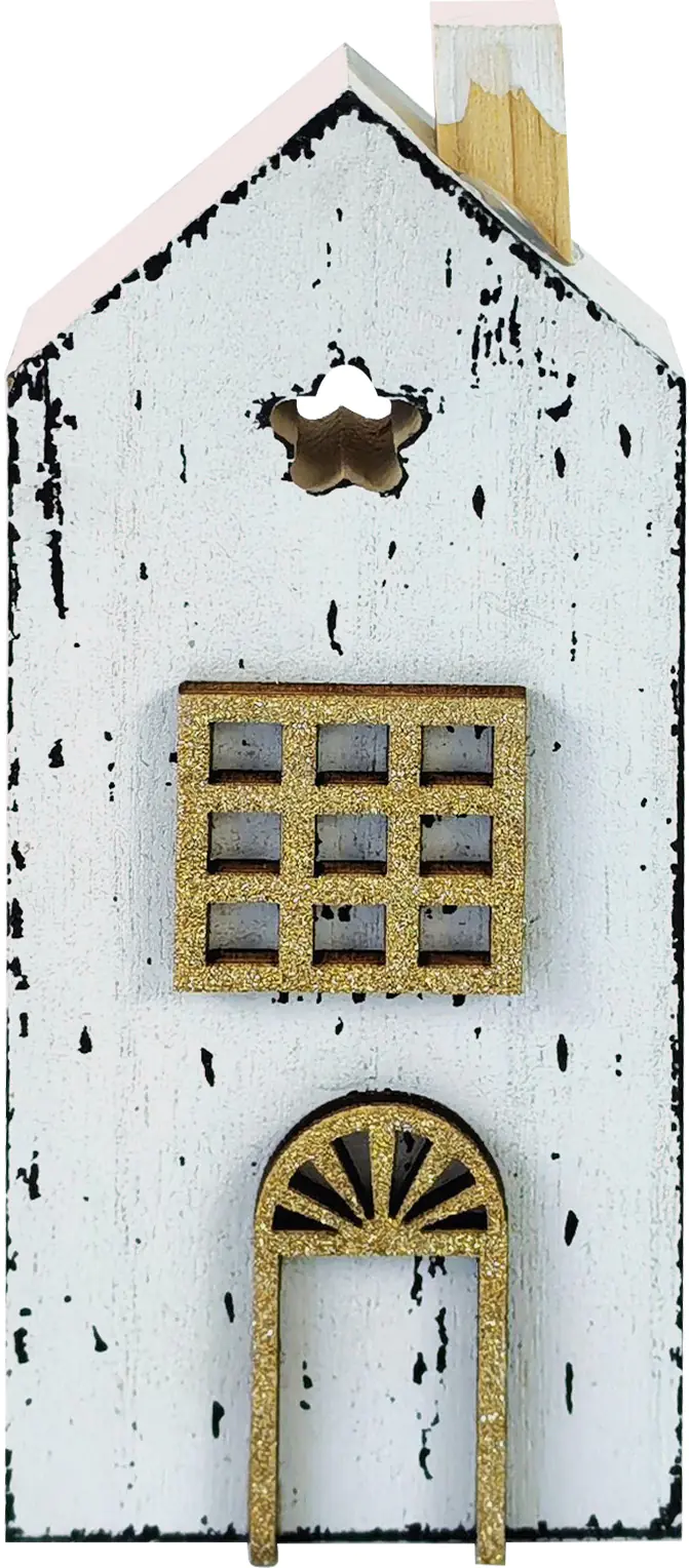 TrendLine Deko Holz Haus Winter 15,5 x 2 x 6 cm weiß gold