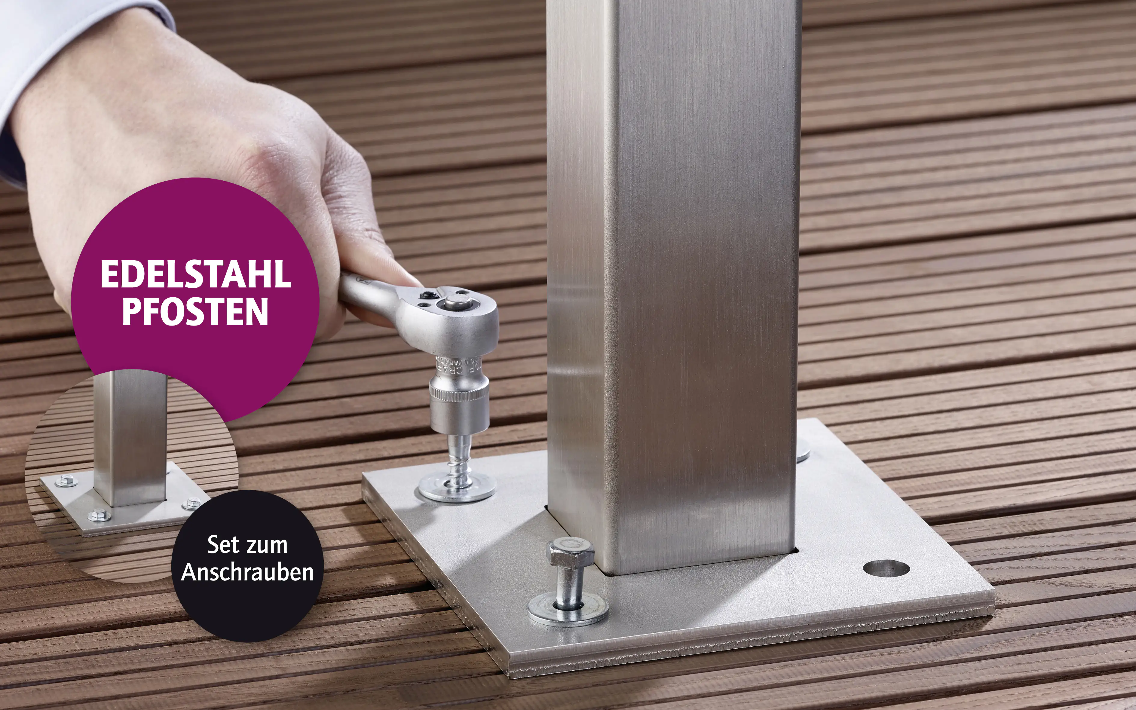 Ambiente Anfangspfosten-Set zum ANSCHRAUBEN 187 cm 6 x 6 cm Edelstahl V2A Ambiente Anfangspfosten-Set zum ANSCHRAUBEN 187 cm 6 x 6 cm Edelstahl V2A