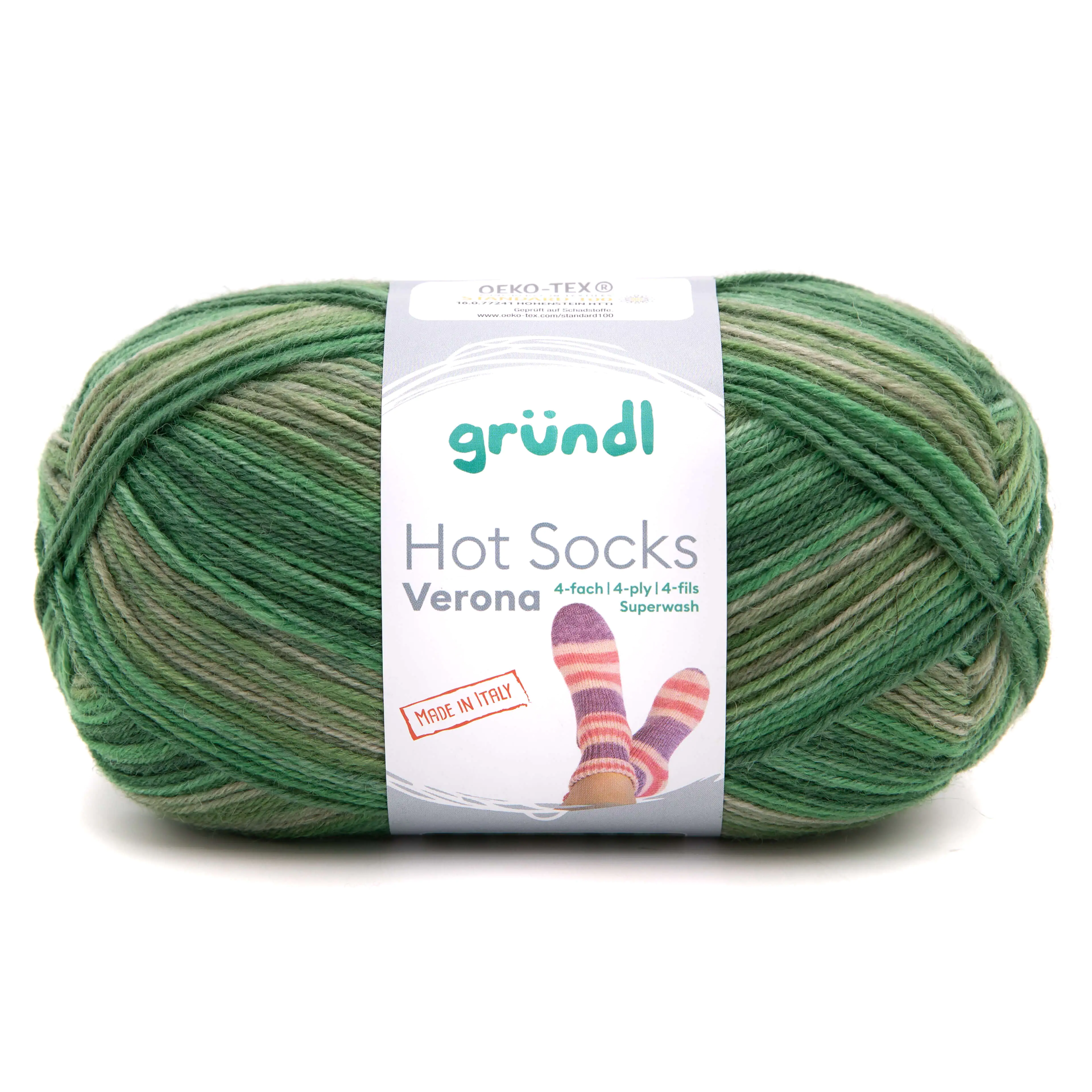 Gründl Sockenwolle Hot Socks Verona 100 g 4-fach grün-moos-meliert