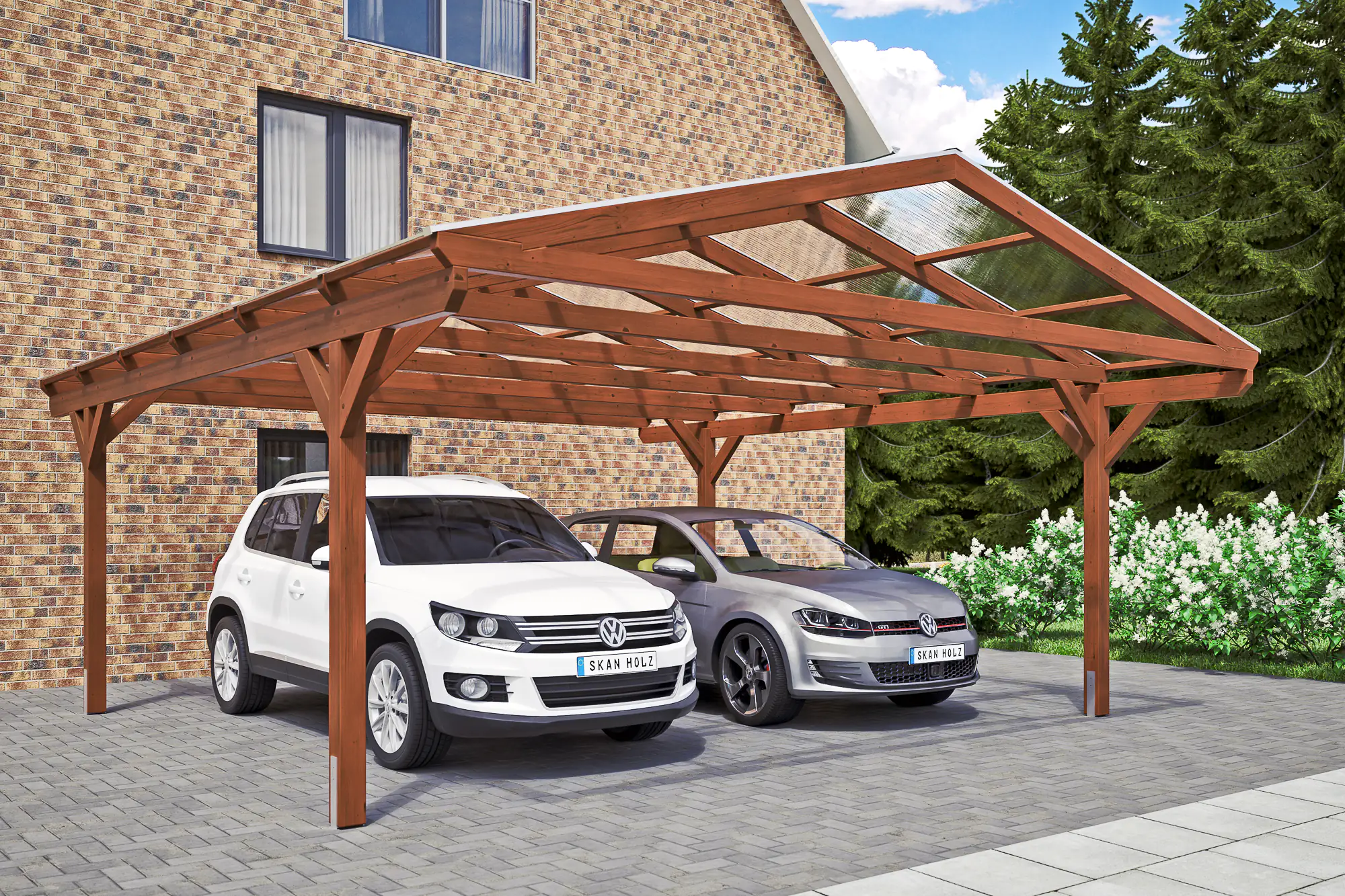 SKAN HOLZ Carport Westerwald 570 x 648 cm, lasiert in Nussbaum