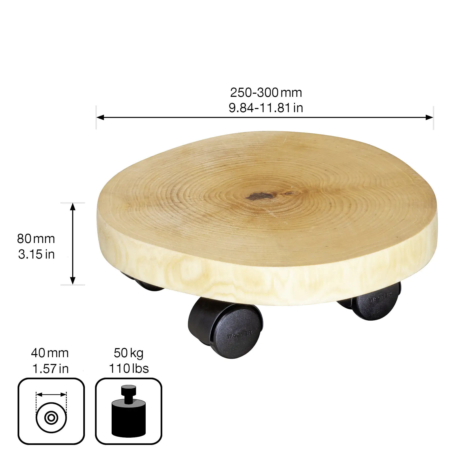 WAGNER Pflanzenroller Baumstamm rund Ø 25-30 cm Tragkraft bis max. 50 kg WAGNER Pflanzenroller Baumstamm rund Ø 25-30 cm Tragkraft bis max. 50 kg