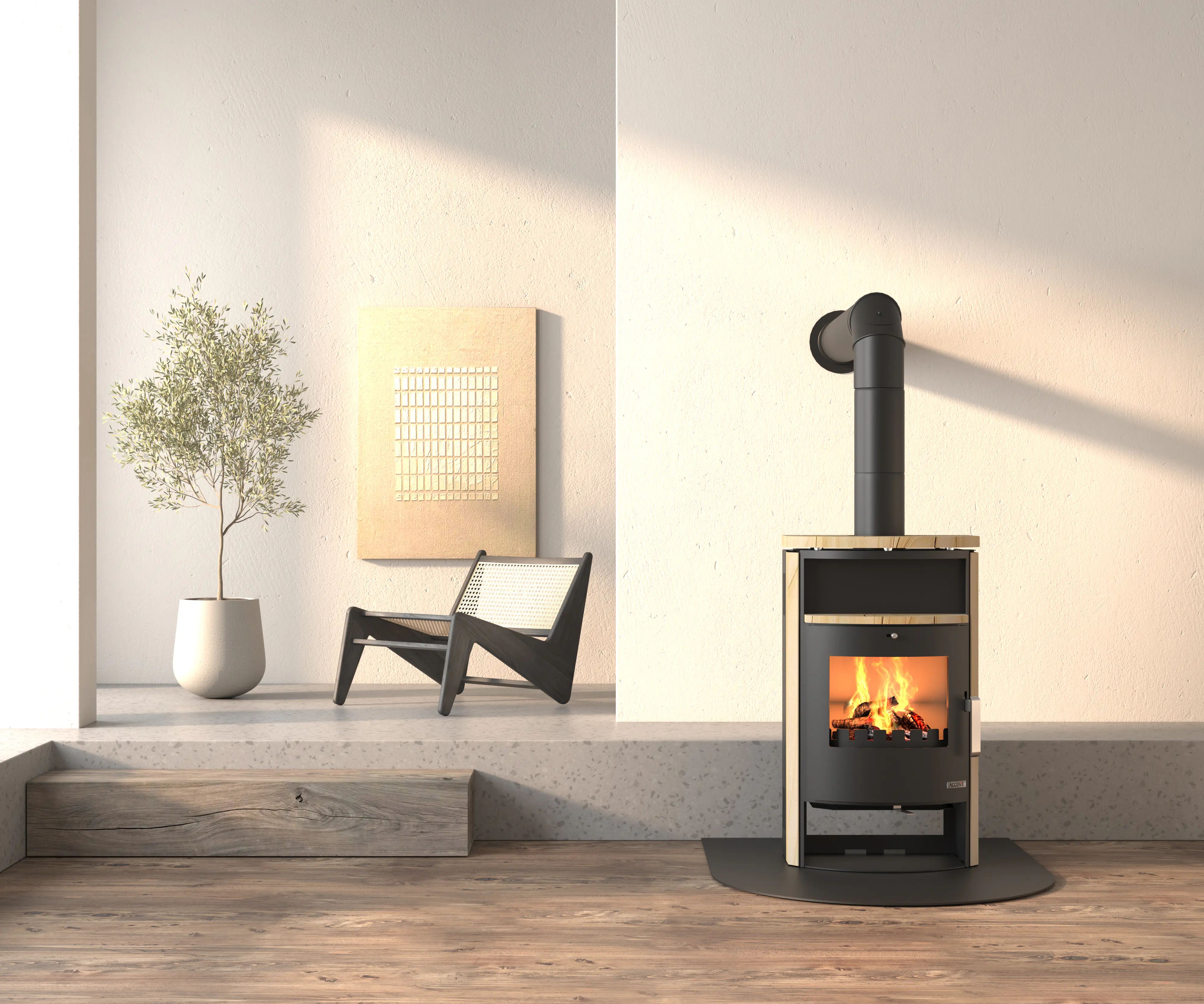 Accente Kaminofen Pamir 4.0 Stahl schwarz/sandstein 6,7 kW