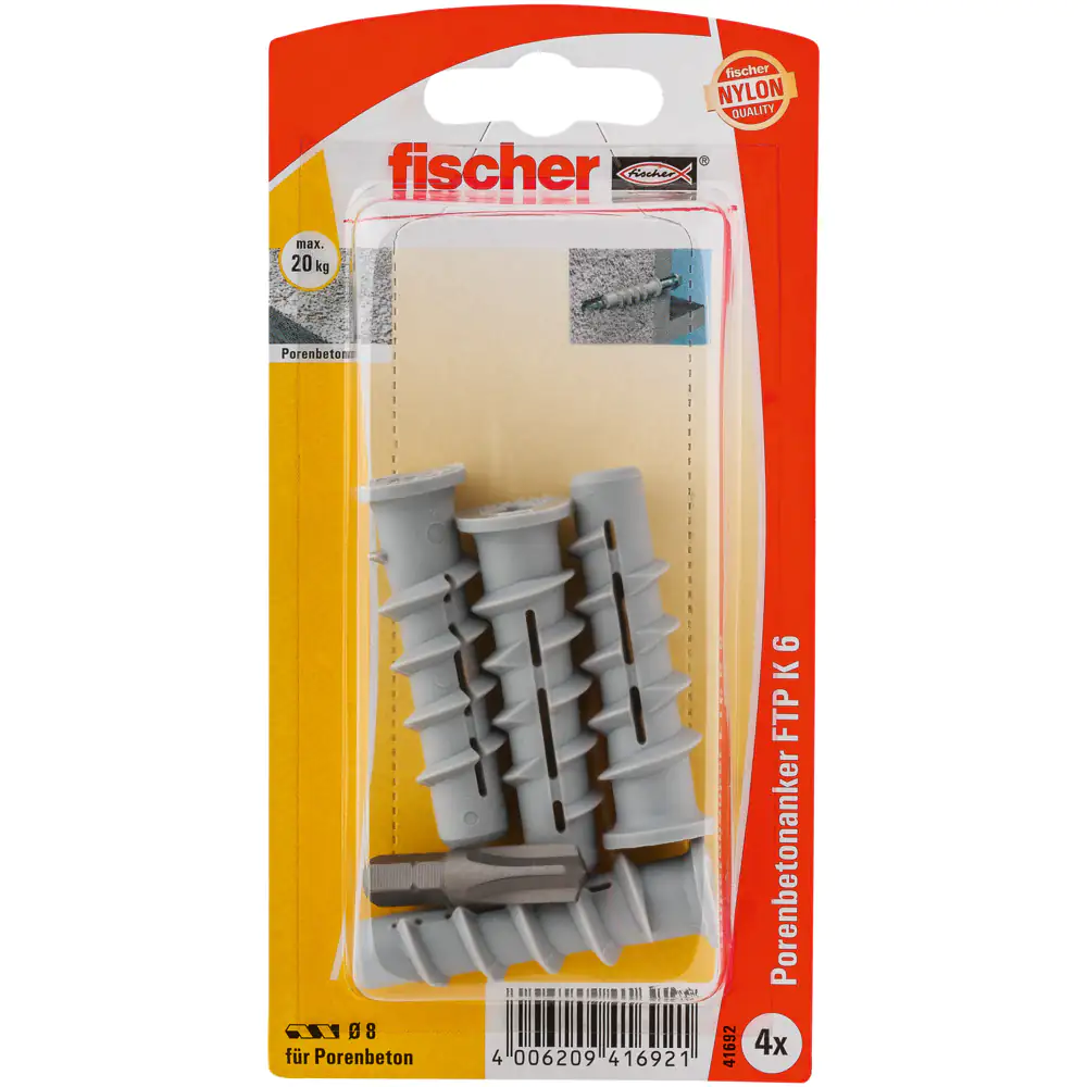 Fischer Porenbetondübel FTP 8.0 x 50 mm - 4 Stück Fischer Porenbetondübel FTP 8.0 x 50 mm - 4 Stück