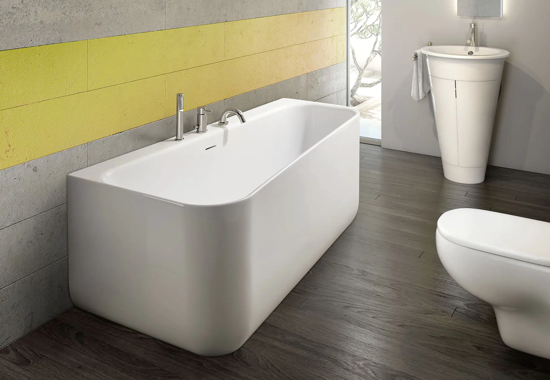 Ottofond Badewanne Pino rechts mit 3-Loch-Wannenrandarmatur S3000