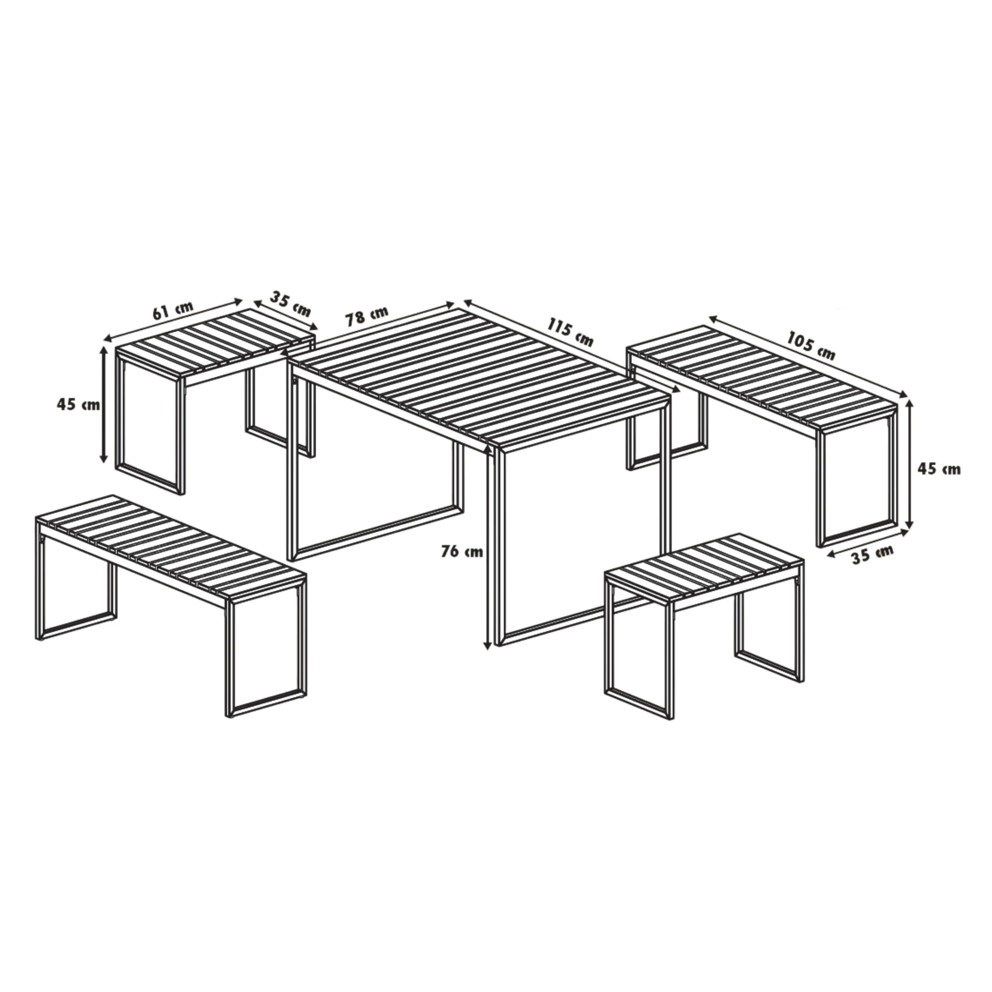 Primaster Bistro-Set Palma Aluminium/Holz