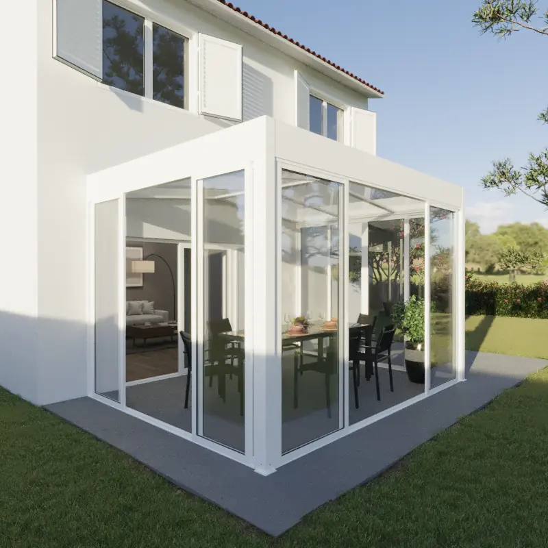 Wintergarten Modern 500 x 300 cm mit Glasschiebetüren weiß