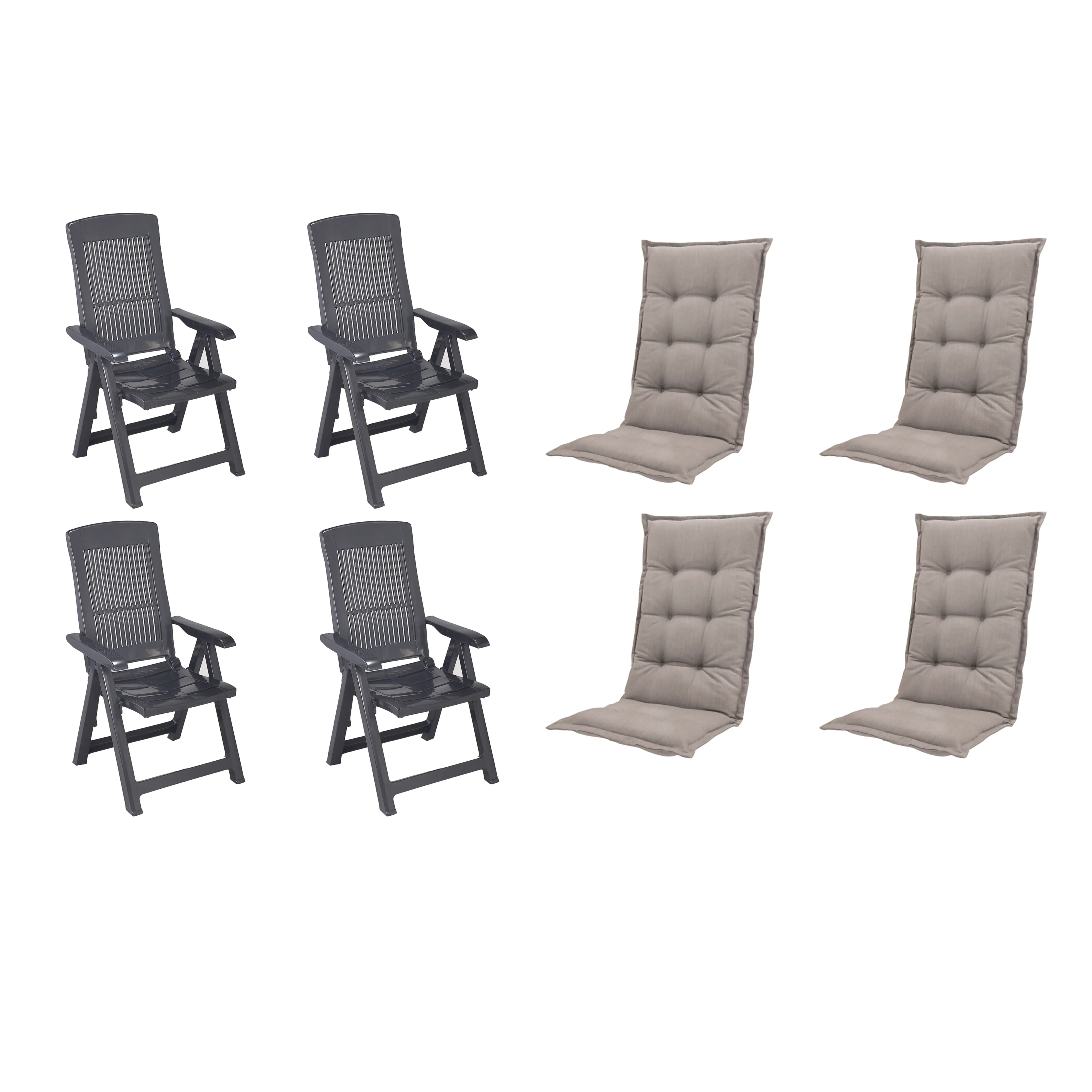 Progarden Gartenstuhl-Set Tampa mit Auflagen anthrazit/taupe 8-tlg.