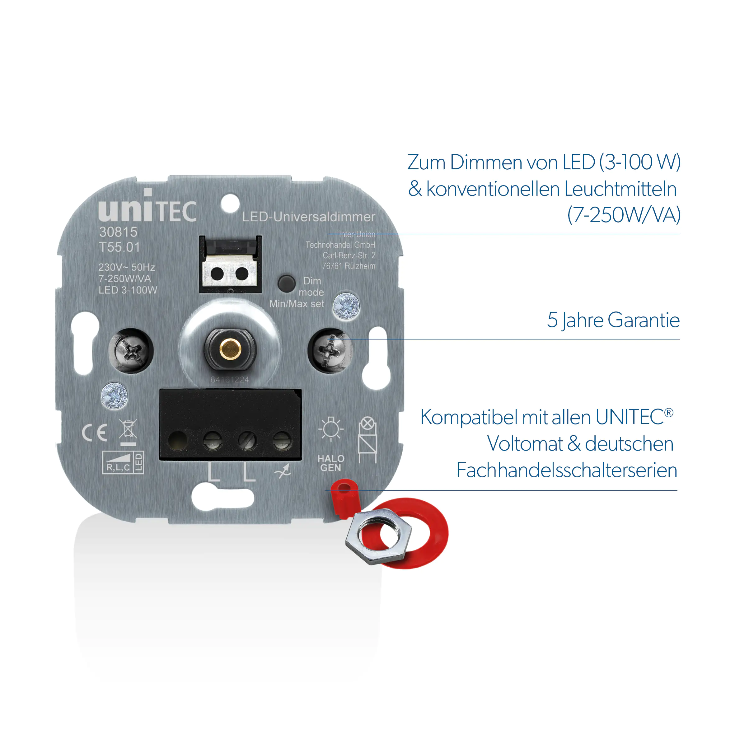 4008153308154_3 Unitec Schaltereinsatz für LED Dimmer Dreh-Ausschalter, 3 -100 Watt