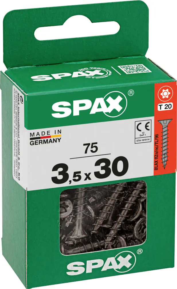 Spax Universalschrauben 3,5 x 30 mm T20 Vollgewinde - 75 Stk.  Spax Universalschrauben 3,5 x 30 mm T20 Vollgewinde - 75 Stk.