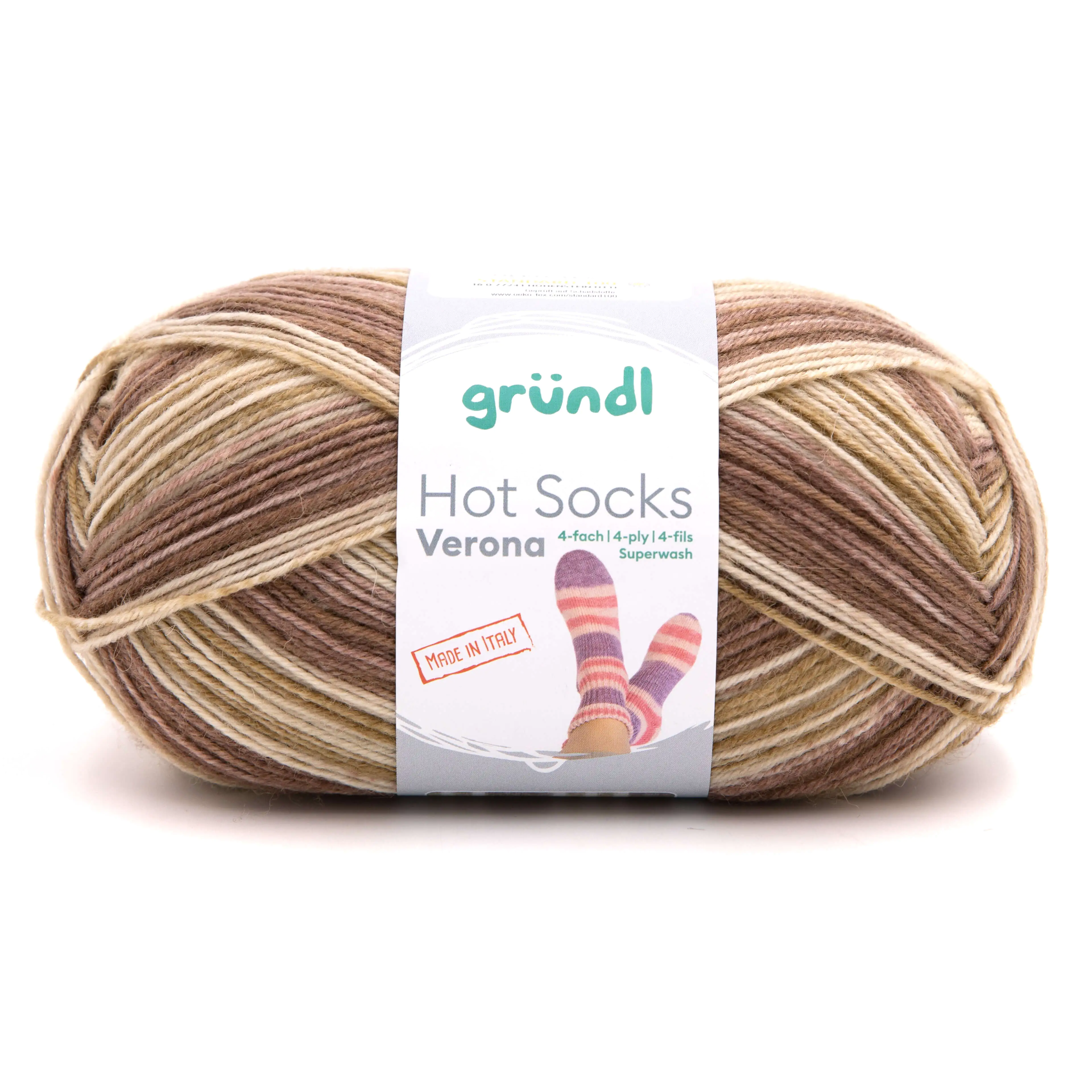 Gründl Sockenwolle Hot Socks Verona 100 g 4-fach taupe-natur-kamel-meliert