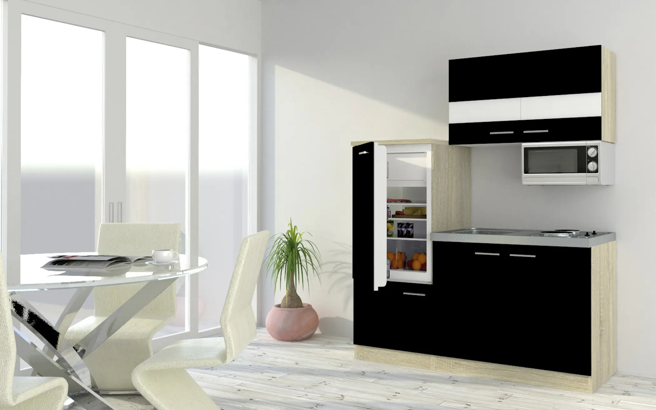 Respekta Economy Küchenblock 160 cm schwarz, Eiche Sonoma, KB160ESSMI