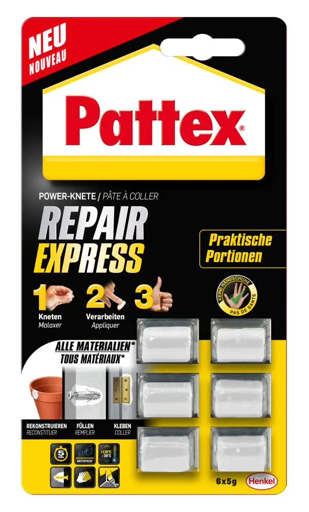Pattex Epoxidharzkleber Powerknete Repair Express 6 x 5 g, weiß Pattex Epoxidharzkleber Powerknete Repair Express 6 x 5 g, weiß