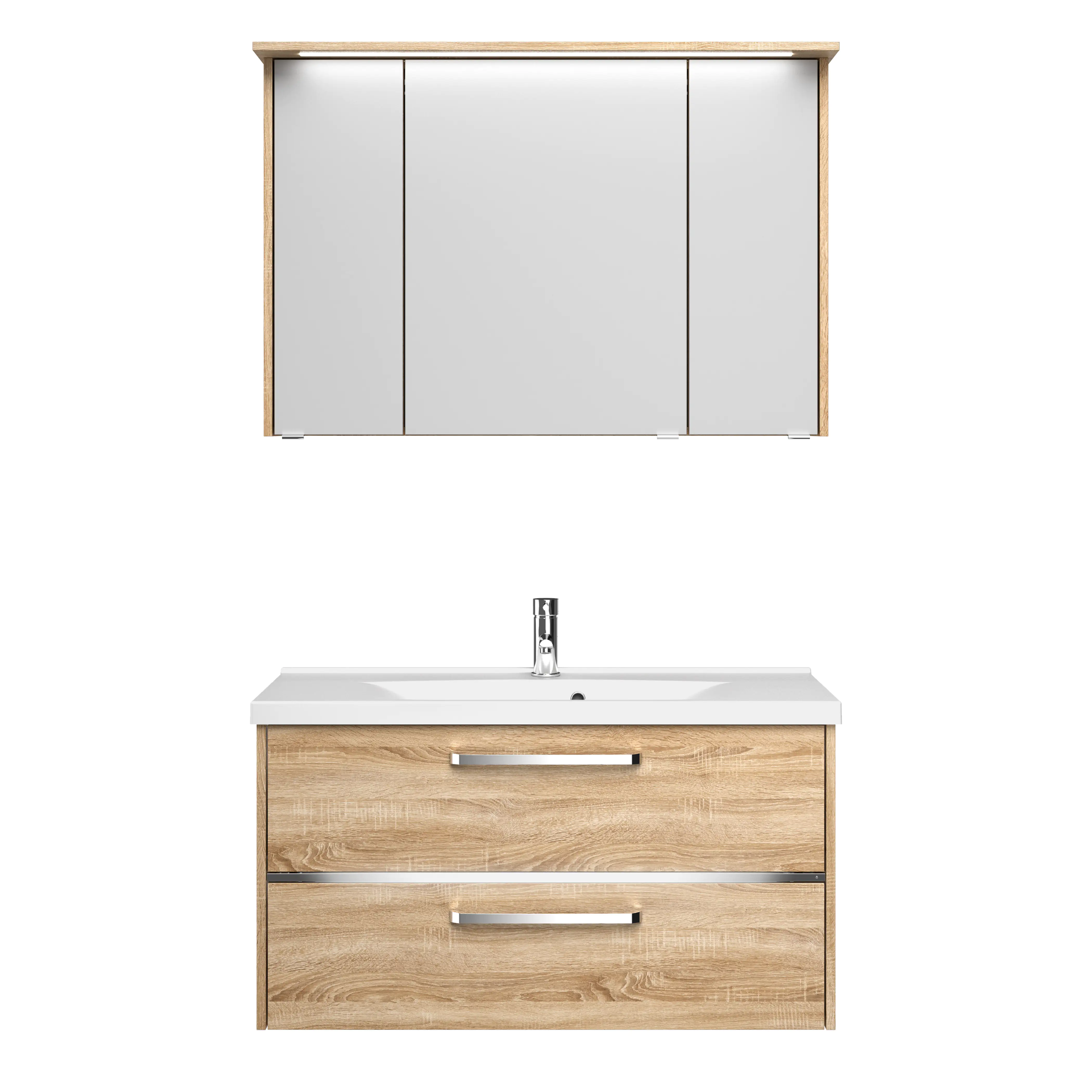 Primaster Badmöbelset Berlin eiche 105 cm Twin LED, Mineralgusswaschtisch