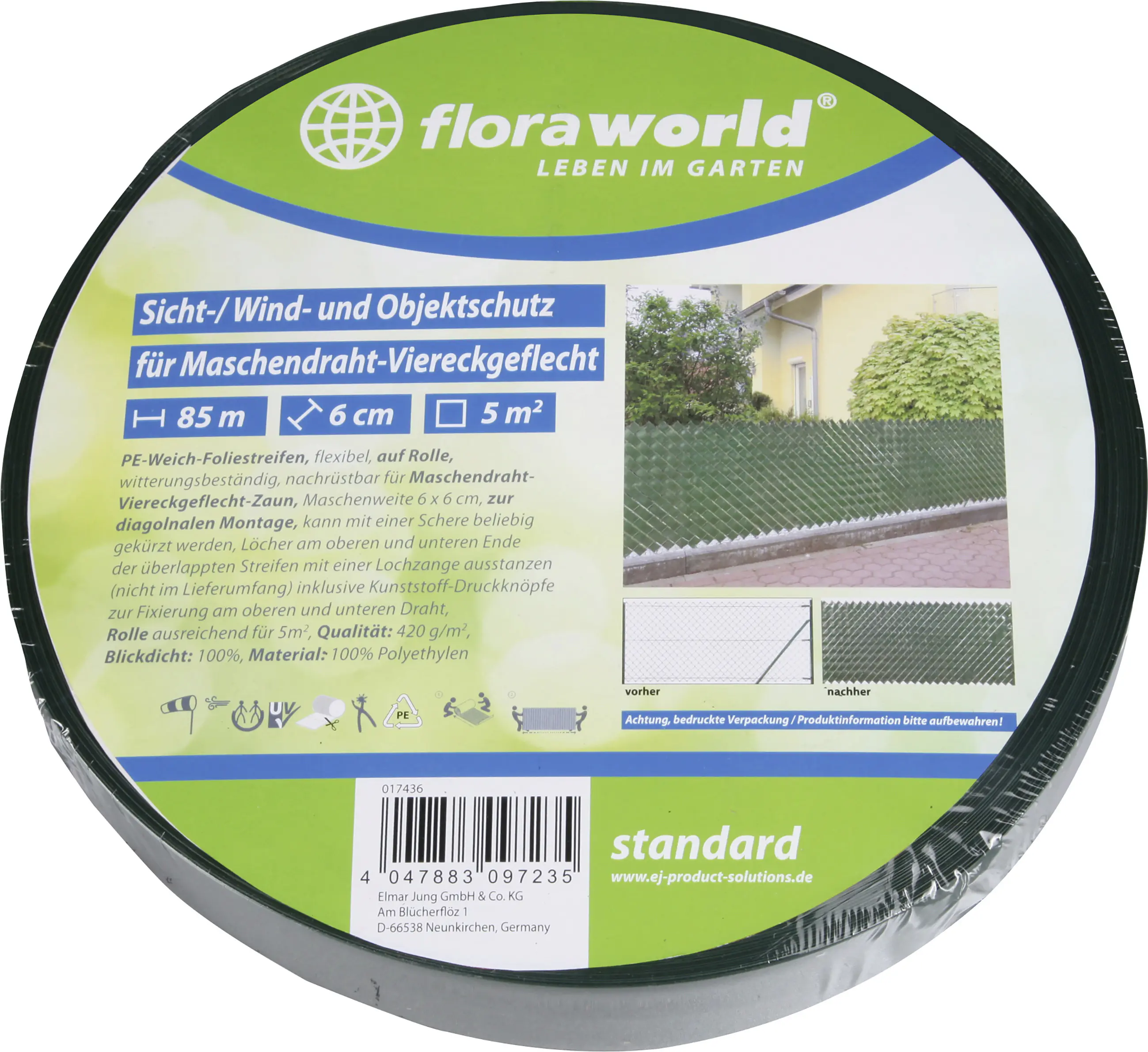 Floraworld Zaunfolie 85 m x 6 cm dunkelgrün