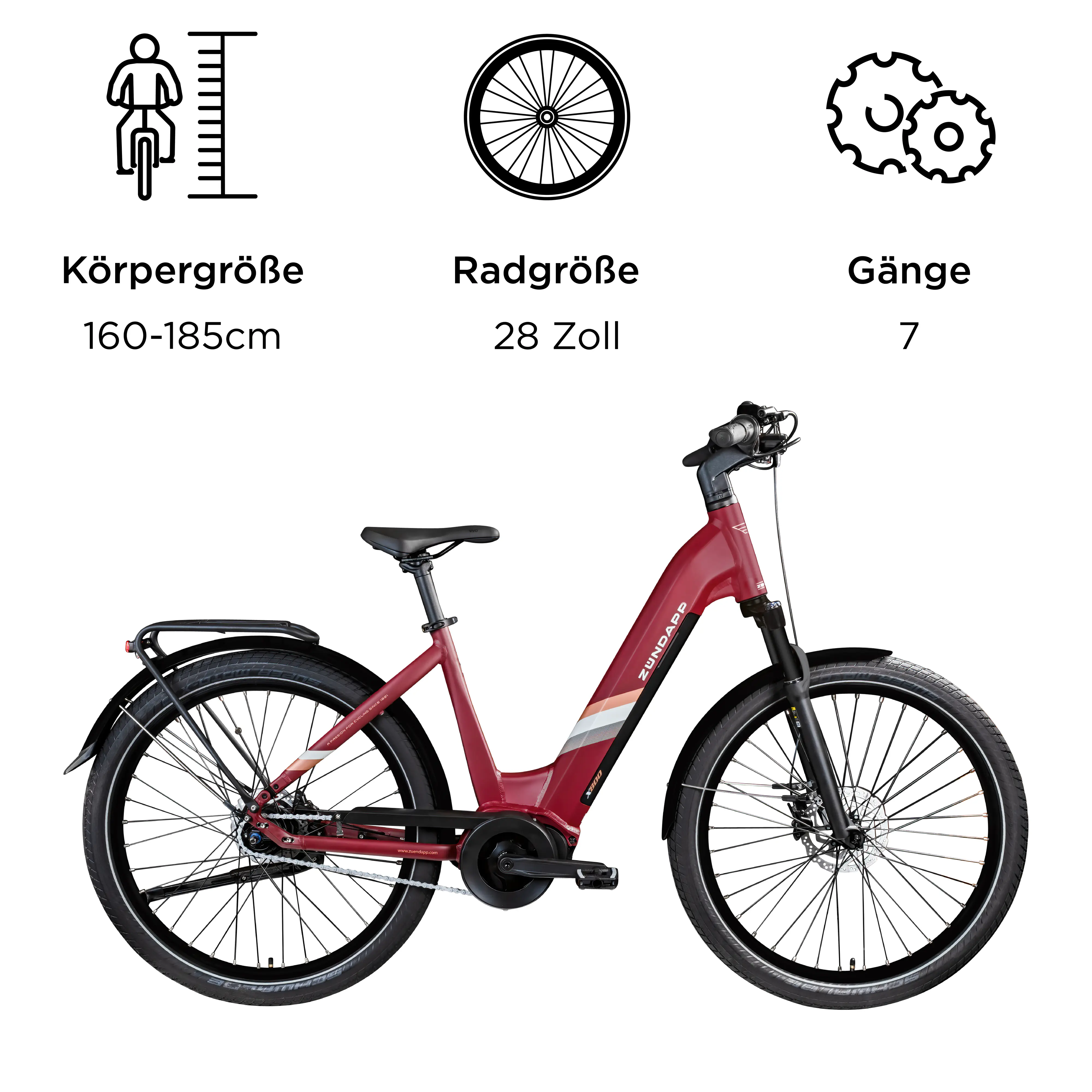 Zündapp E-Bike City X800 27,5 Zoll 7-Gang 550 Wh weinrot