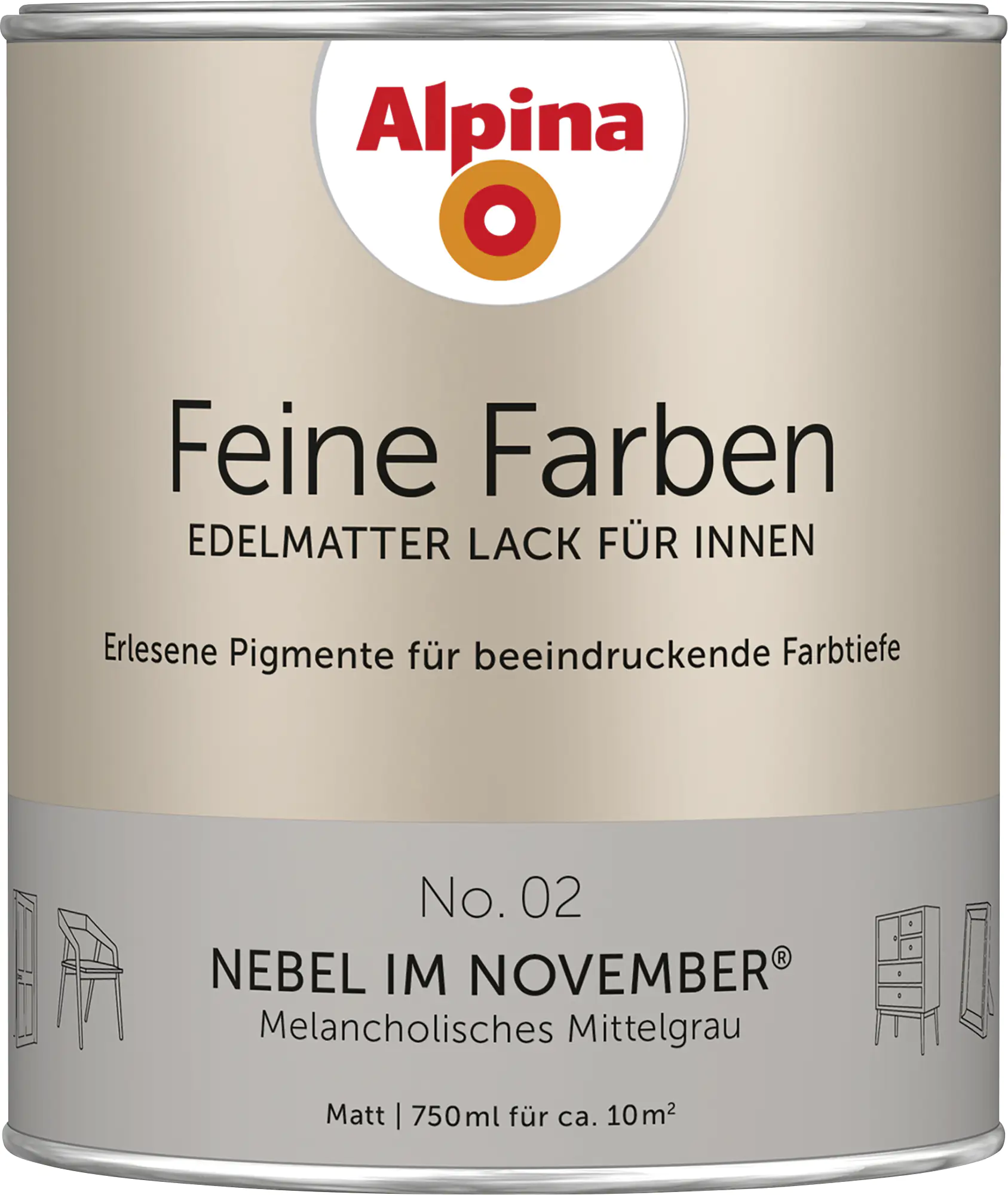 Alpina Feine Farben Lack No. 02 Nebel im November  mittelgrau edelmatt 750 ml Alpina Feine Farben Lack No. 02 Nebel im November  mittelgrau edelmatt 750 ml