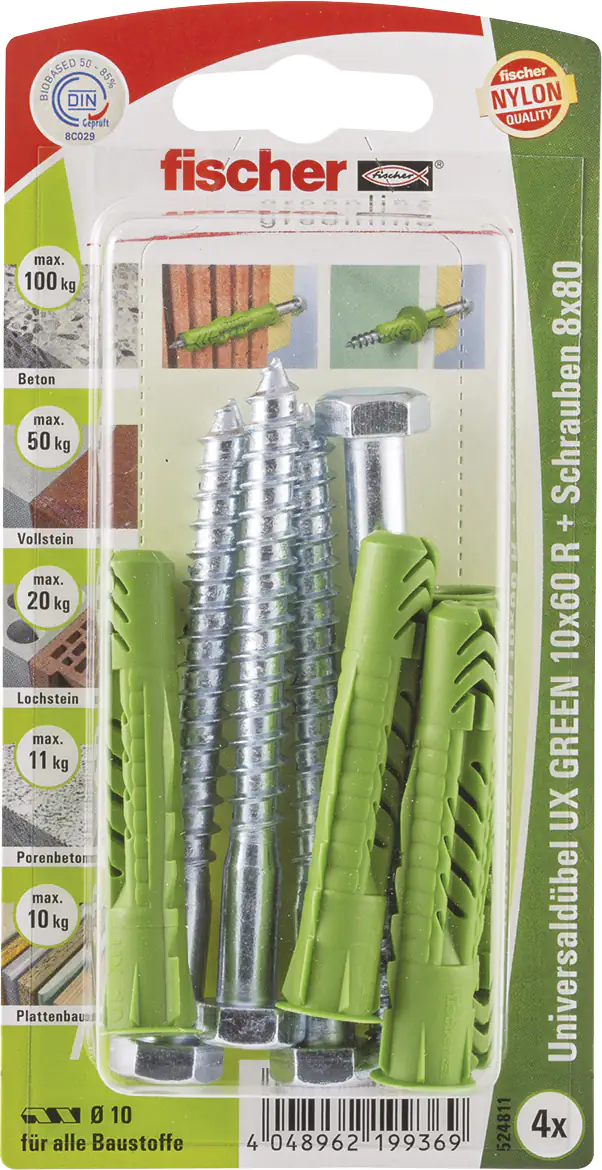 Fischer Universaldübel-Set UX green 10.0 x 60 mm - 4 Stück
