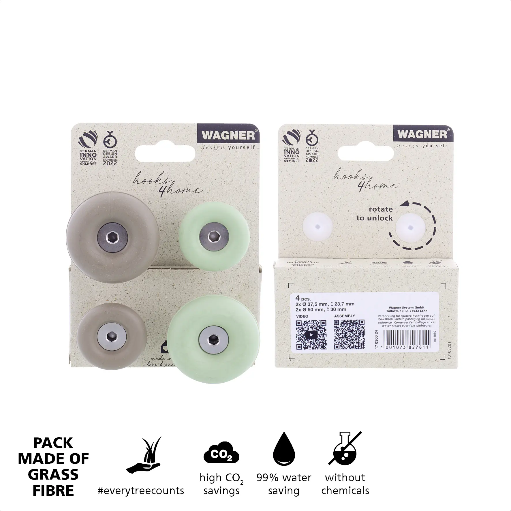 Wagner Wandhaken-Set hooks4home Dot Tragkraft bis 2 kg Kunststoff grün taupe 4 Stück