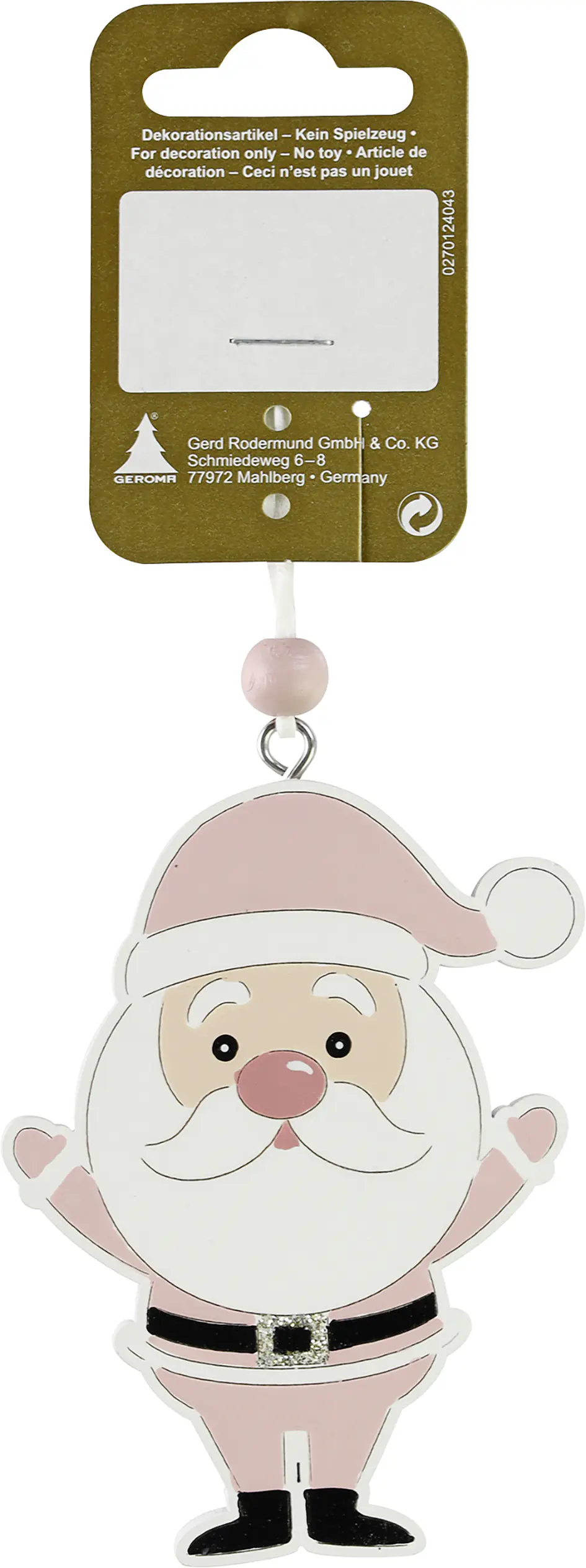 Dekohänger Santa Holz 9 x 7 cm rosa 