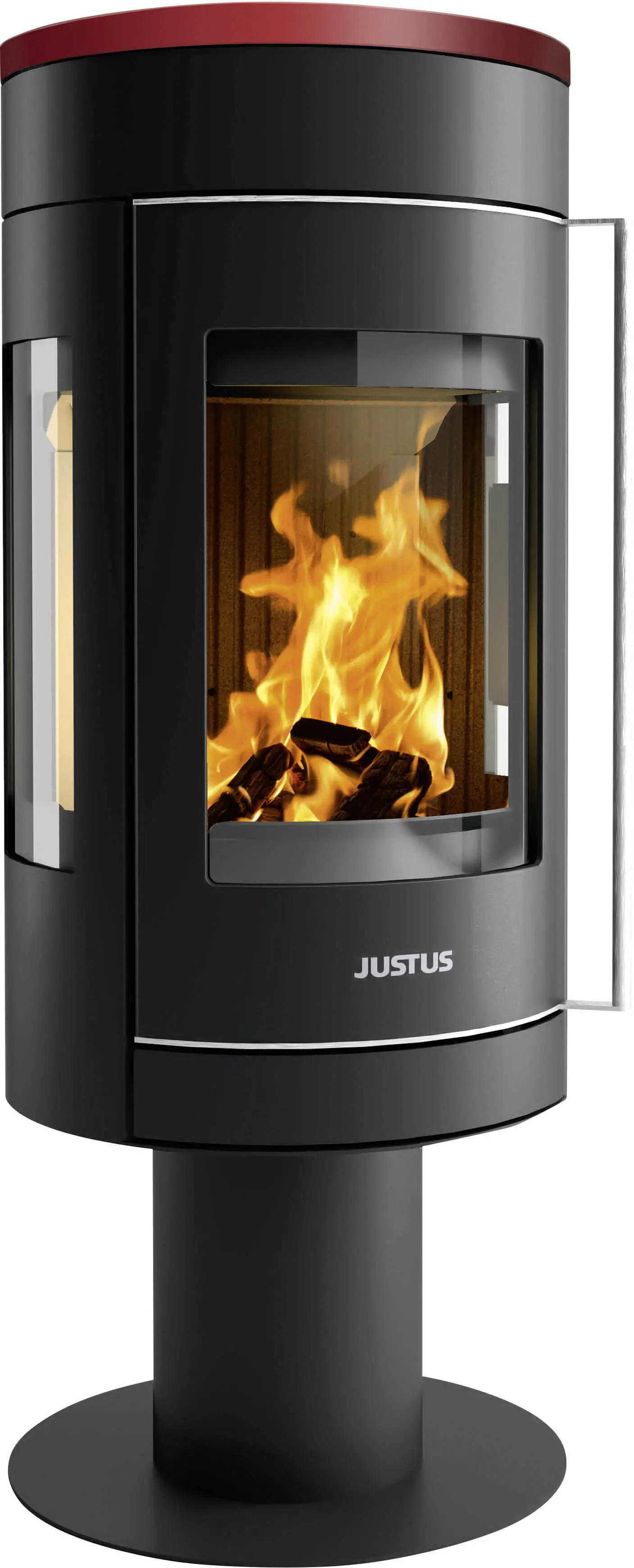 Justus Kaminofen Meva Stahl schwarz mit Abdeckplatte Keramik bordeauxrot 5,5 kW