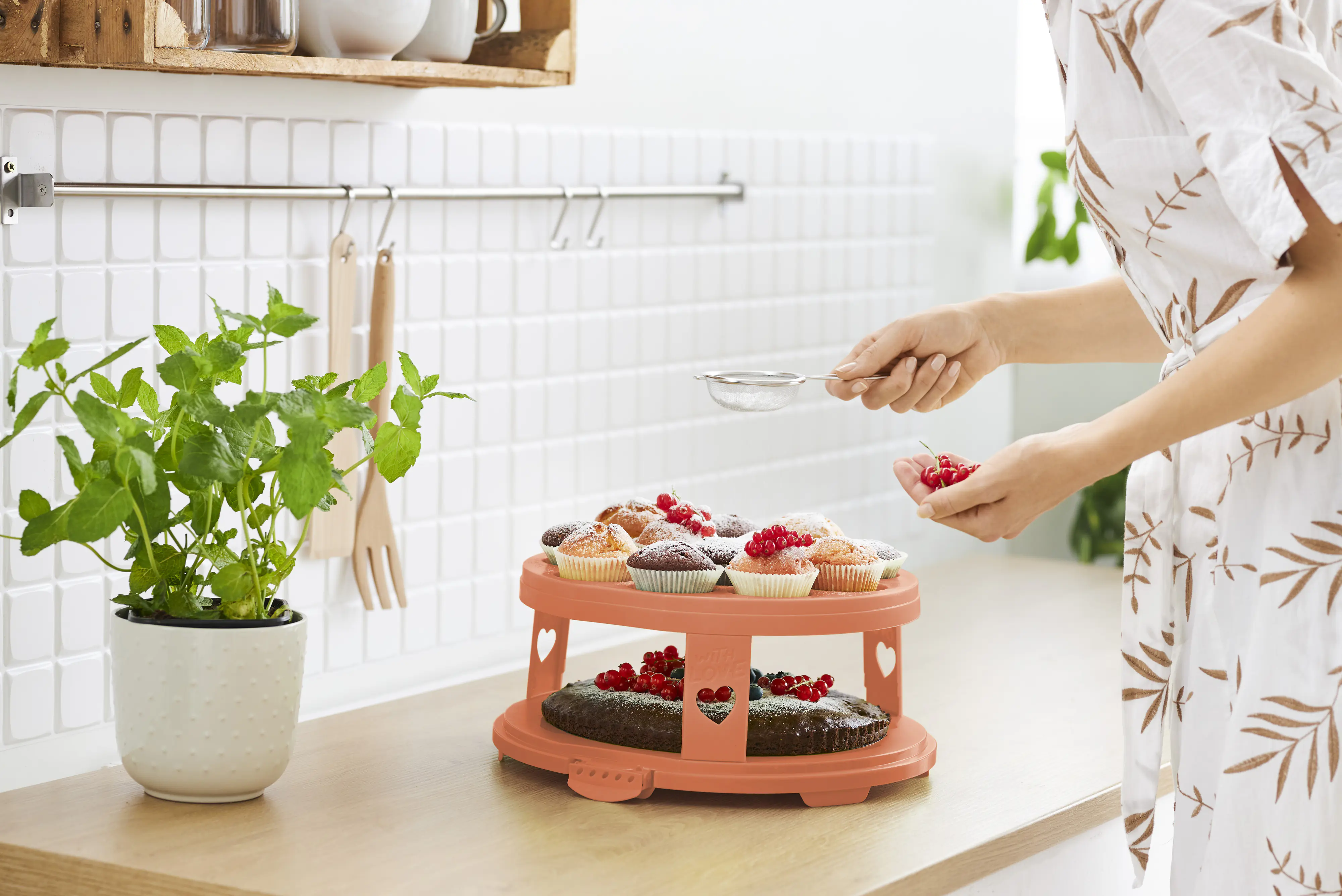 Rotho Tortenglocke mit Trays Fresh Ø 26 x 36 cm koralle