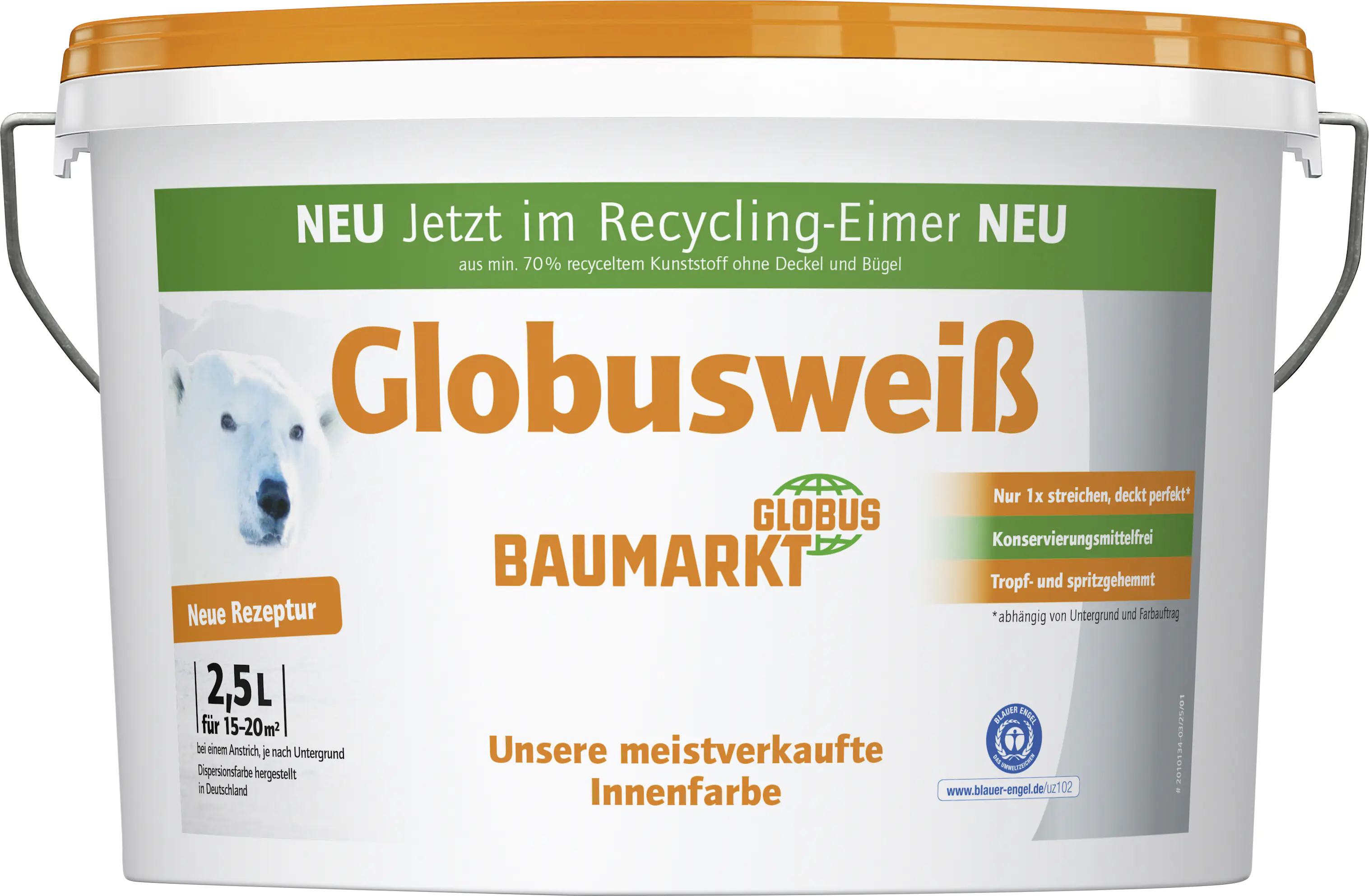 Globusweiß Wandfarbe matt konservierungsmittelfrei 2,5 L