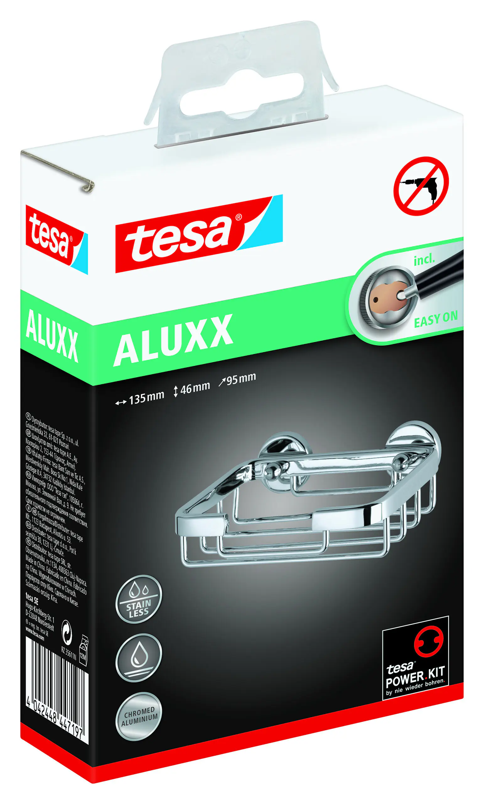 tesa Seifenkorb Aluxx zum Kleben viereckig 1 Ablage verchromt 14 cm