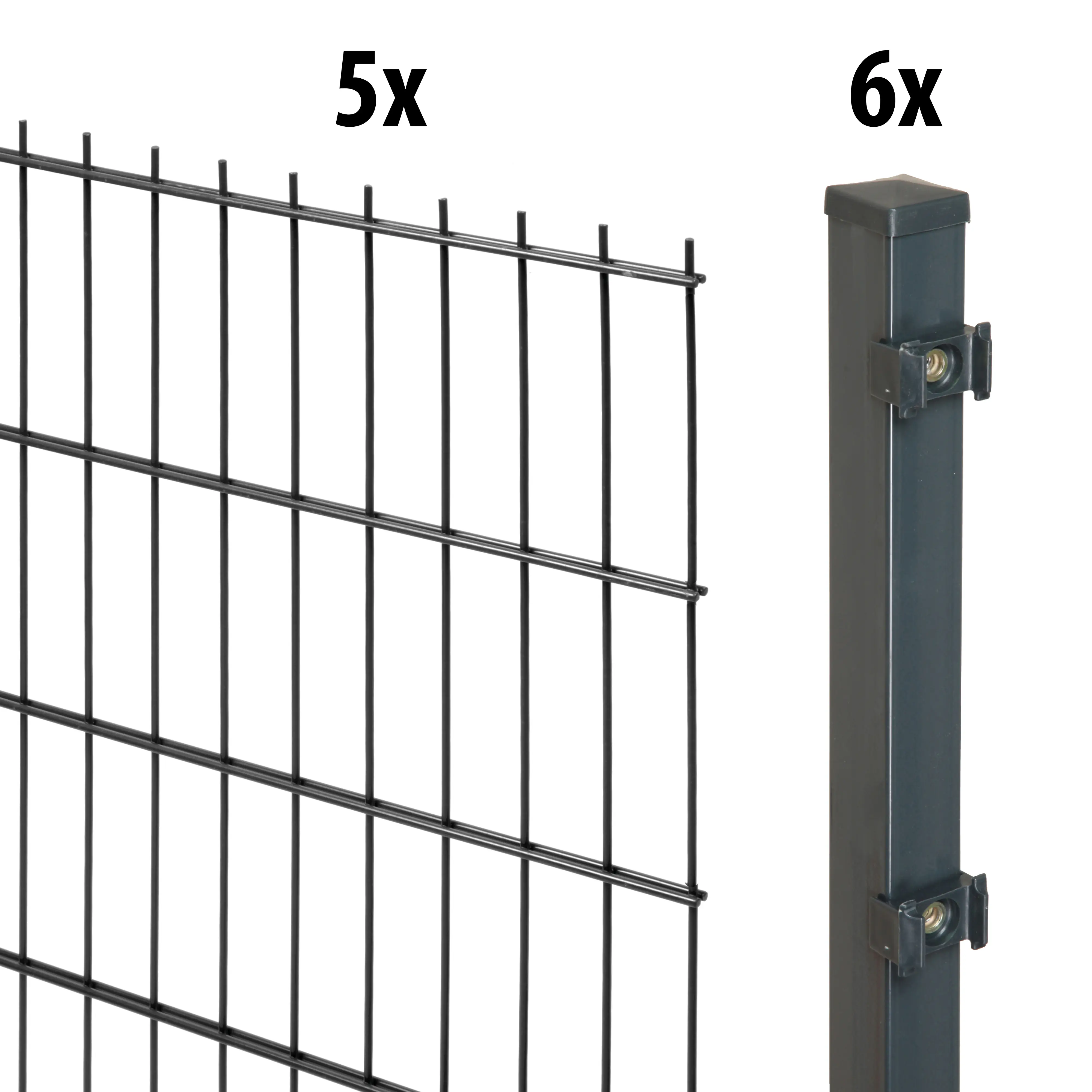 Floraworld Doppelstabmatten-Zaun Set 10 m 201 x 183 cm inkl. 6 Pfosten 240 cm anthrazit
