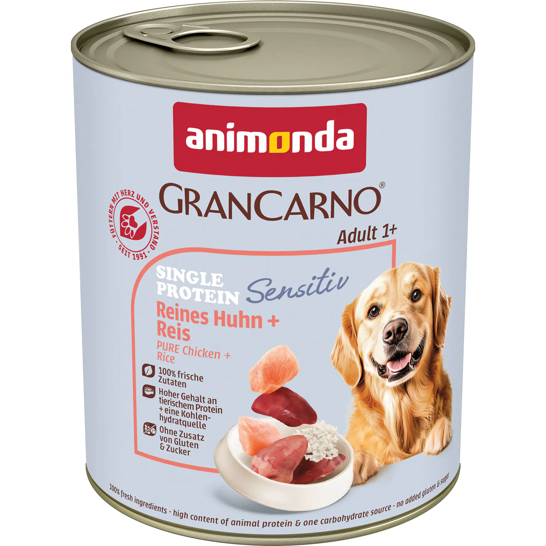 Animonda GranCarno Hundenassfutter Adult Sensitiv getreidefrei 800 g Huhn & Reis