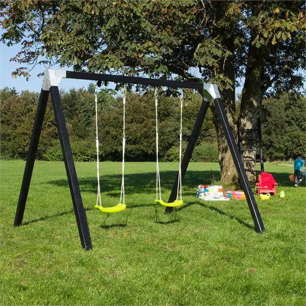 Plus Luxus Schaukelgestell inkl. 2 grüne Schaukelsitzen schwarz